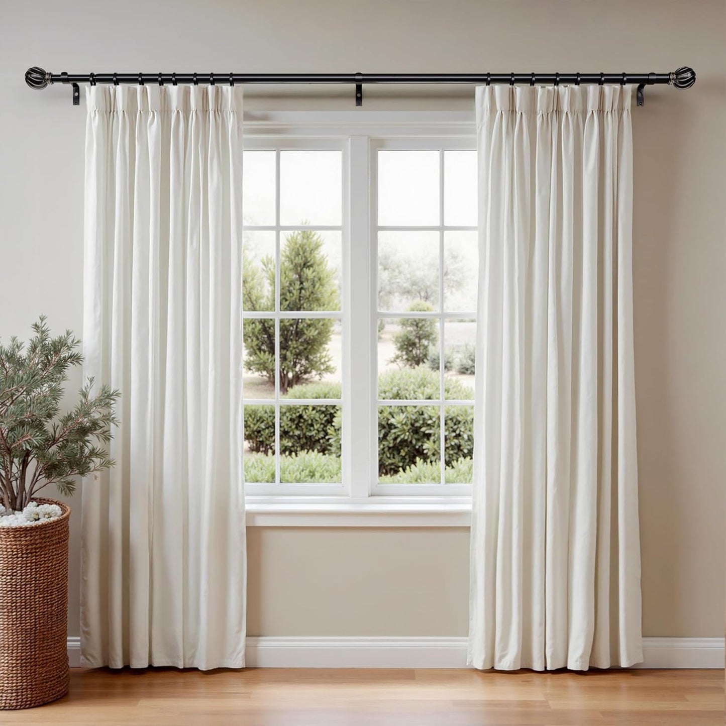 Oneach Black Curtain Rods for Windows 66 to 120 Inch, 7/8" Adjustable Heavy Duty Decorative Drapery Rods with Round Netted Texture Finials (Pack of 1, 36 to 120 Inch)