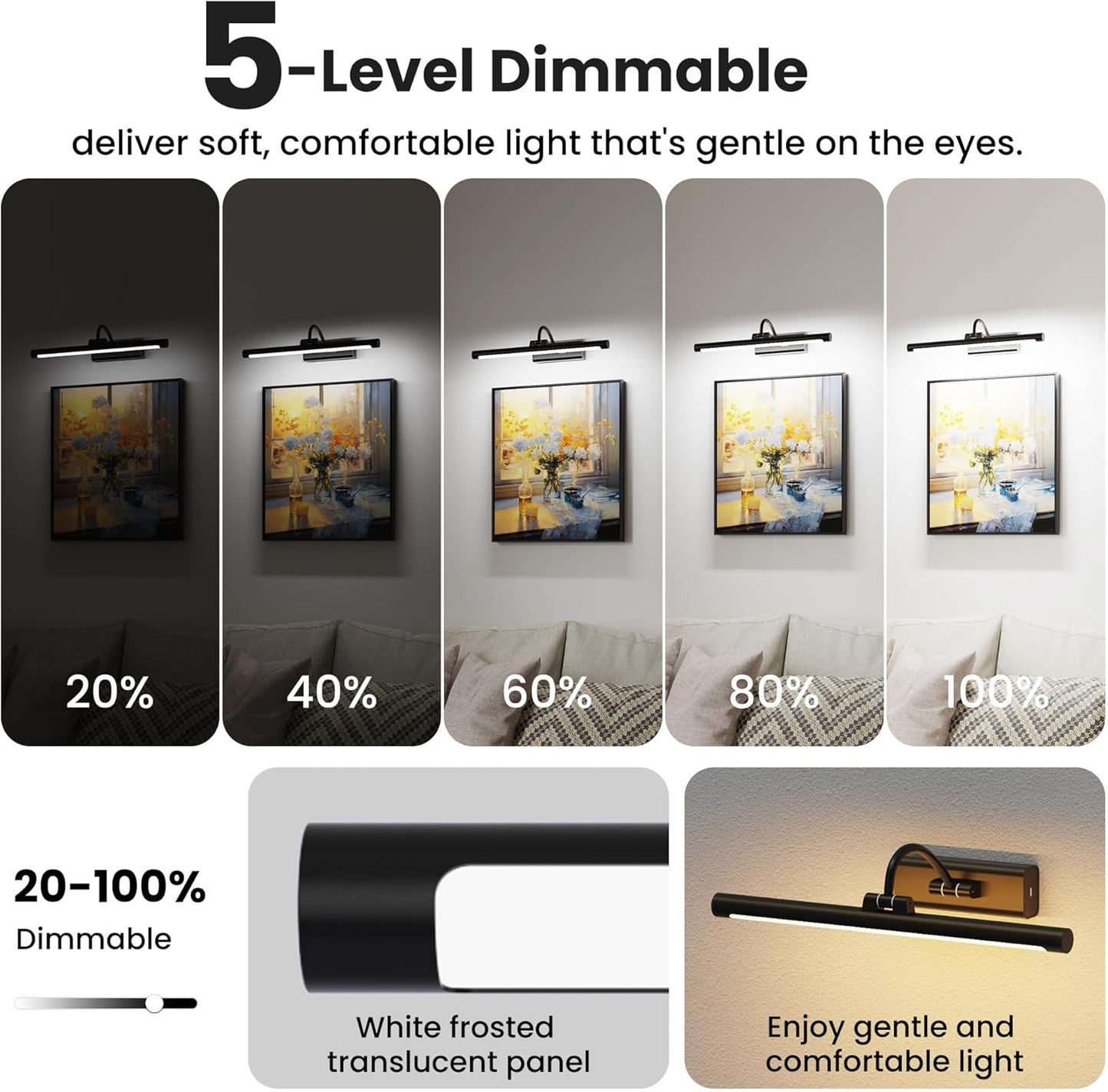 2 Pack Picture Lights for Wall 6000mAh - 16" Black Cordless Battery Powered Wall Mount Sconce with Dimmable Remote for Gallery Wall & Art Decor