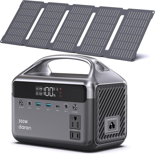 Portable Power Station 300W (600W Surge) with 40W Solar Panel, 192Wh Solar Generator with LiFePO4 Battery, 5.5 lb Power Bank for Laptop and Emergency Backup
