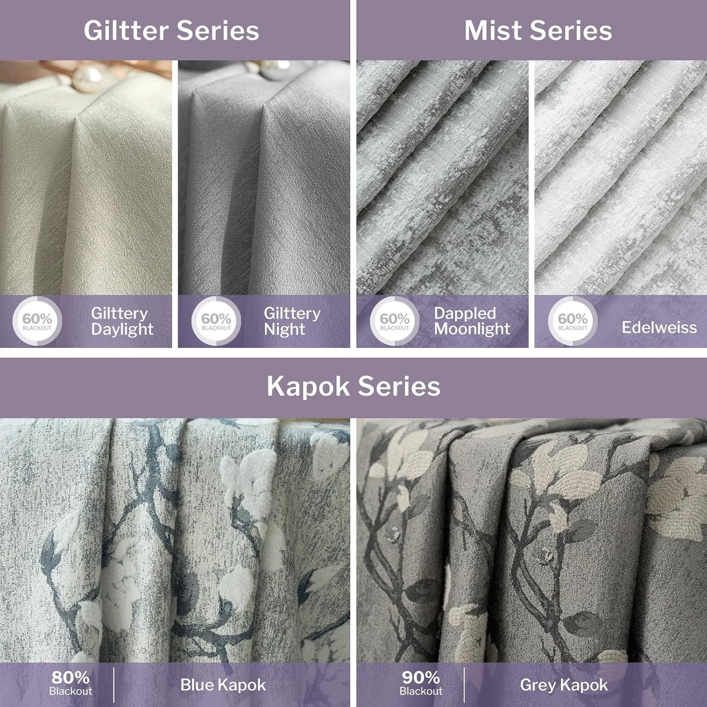 Graywind Custom Curtains Drapes for Sliding Door Room One-Way or Split Draw Curtain (Designed Series Fabric Samples)