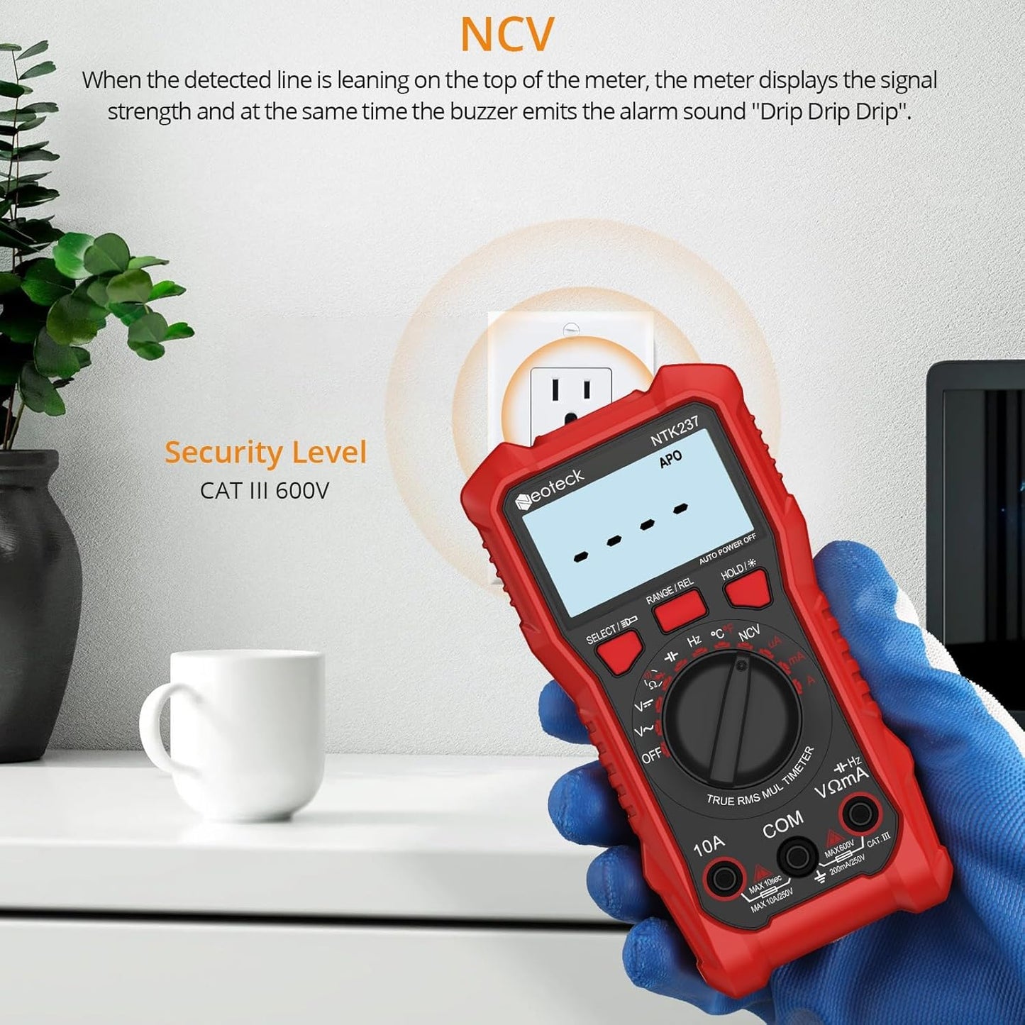Neoteck 2000 Counts Digital Multimeter Voltmeter Tester with NCV, LCD for AC/DC Voltage&Current, Resistance, Capacitance, Live Wire, Frequency, Temperature, Duty Cycle, Continuity, Diode Measuring-Red
