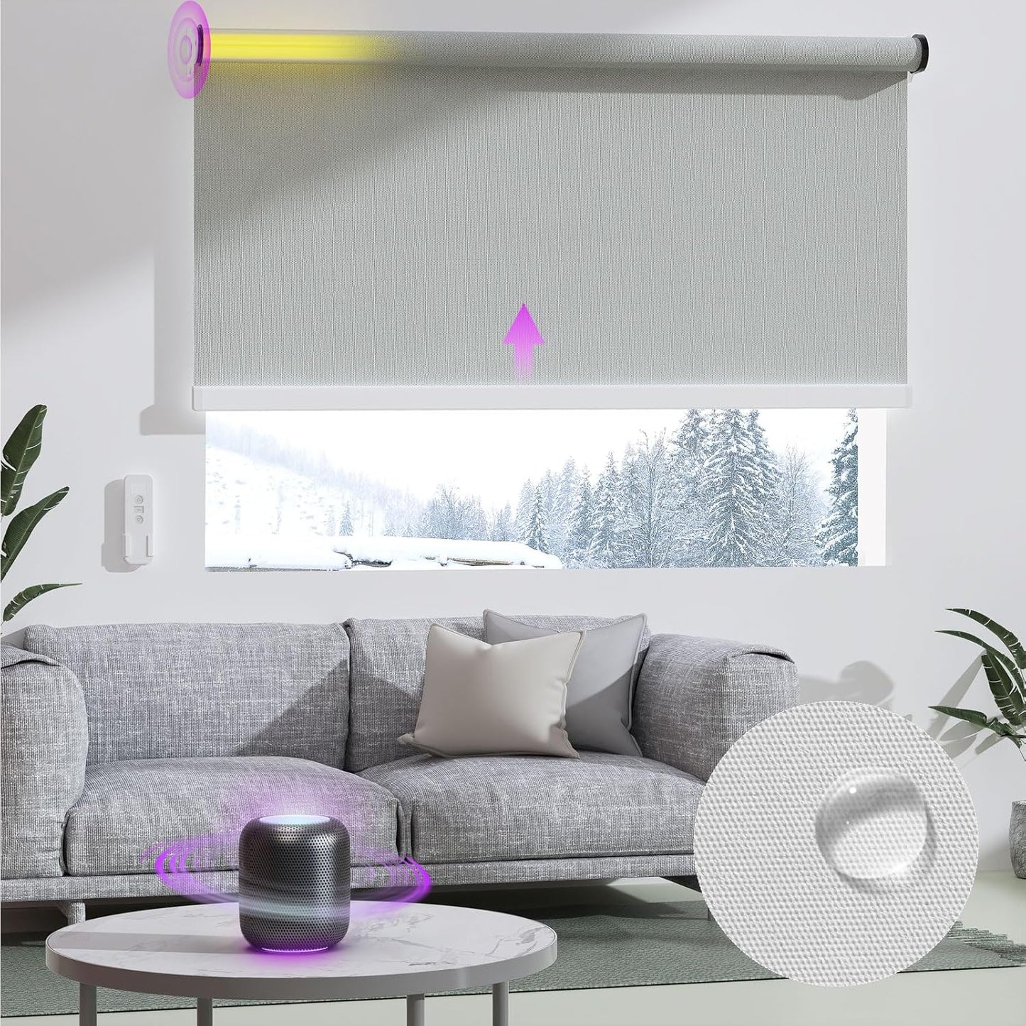 Astomi Motorized Roller Shades for Windows, Blackout Smart Blinds for Indoor, Effortless Remote & Voice Control, Compatible with Alexa, Google Home, Custom Size，Vinyl-Ash Gray