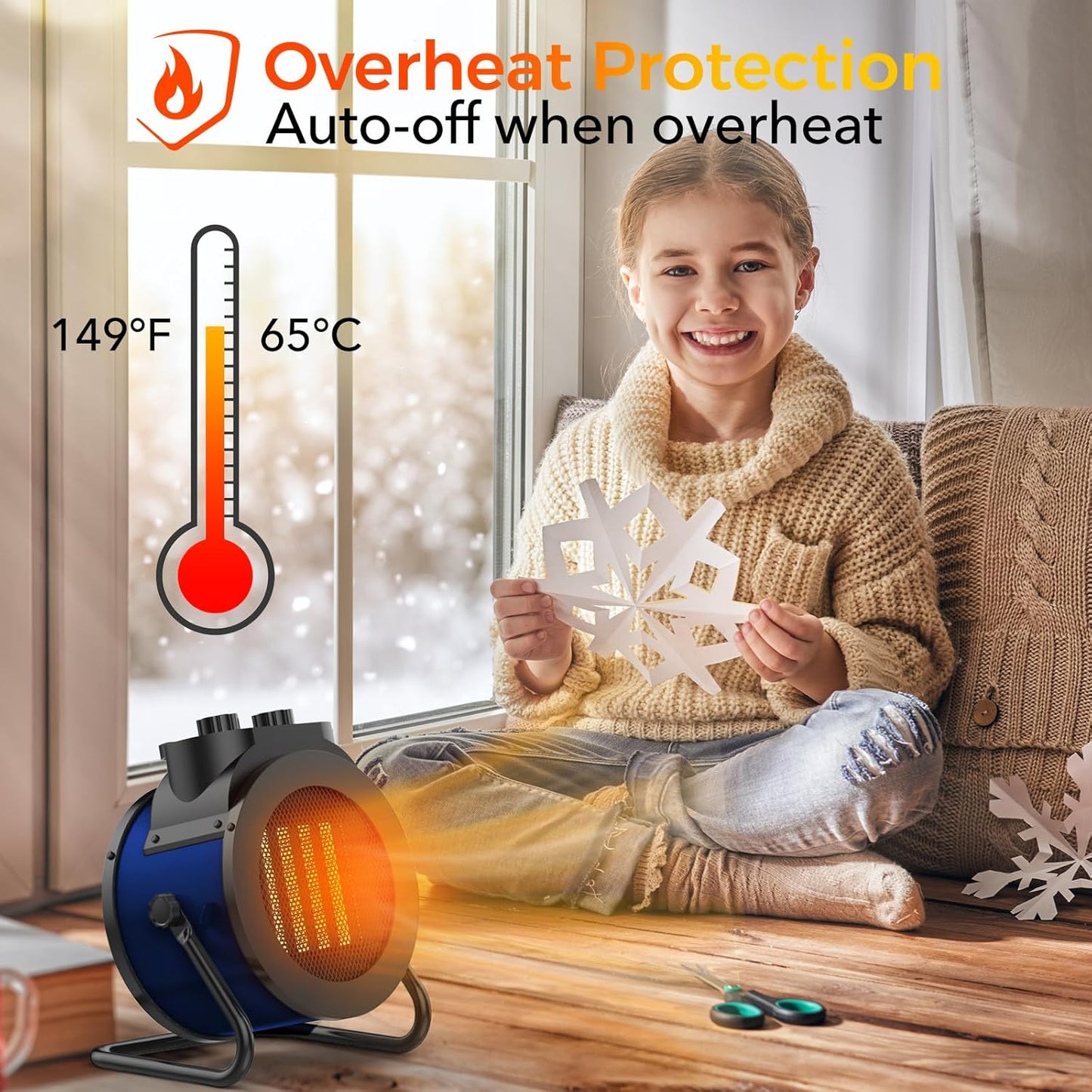 1500W Electric Space Heater with 90 Adjustable Angle, Overheat Protection, Heater for Garage, Office, Indoor Use