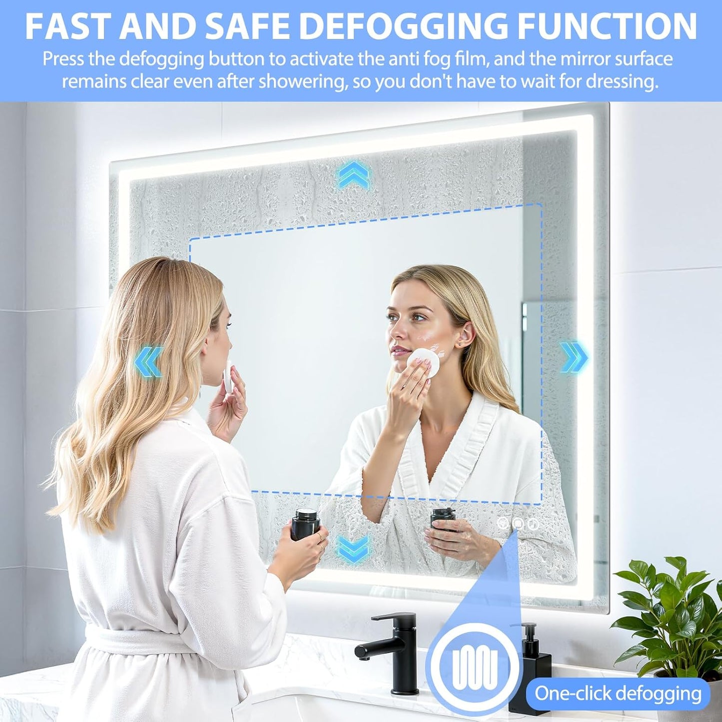 24" Round LED Bathroom Mirror with Anti-Fog & Touch Switch - 60x60cm Wall-Mounted Makeup Vanity Mirror, No Drilling Required, Smart Display (Square)