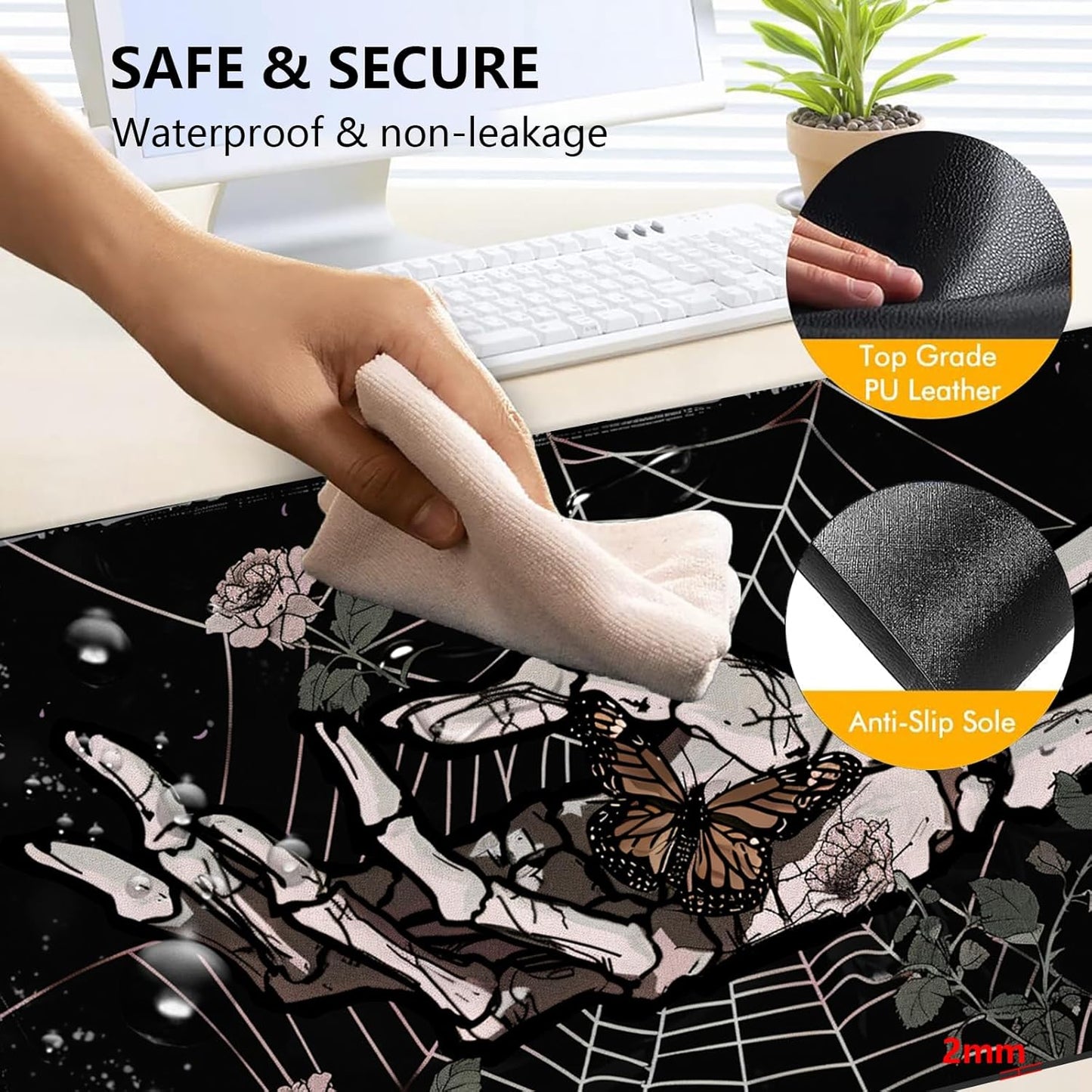 Heated Mouse Pad with 3 Levels Heated & 3 Hours Auto Shut-Off Mouse Pad for Warming Hands in Office Home, 23.6" x 14.2"Large Safe Desk Mat Hand Warmer，Skeleton Hand Spider Web