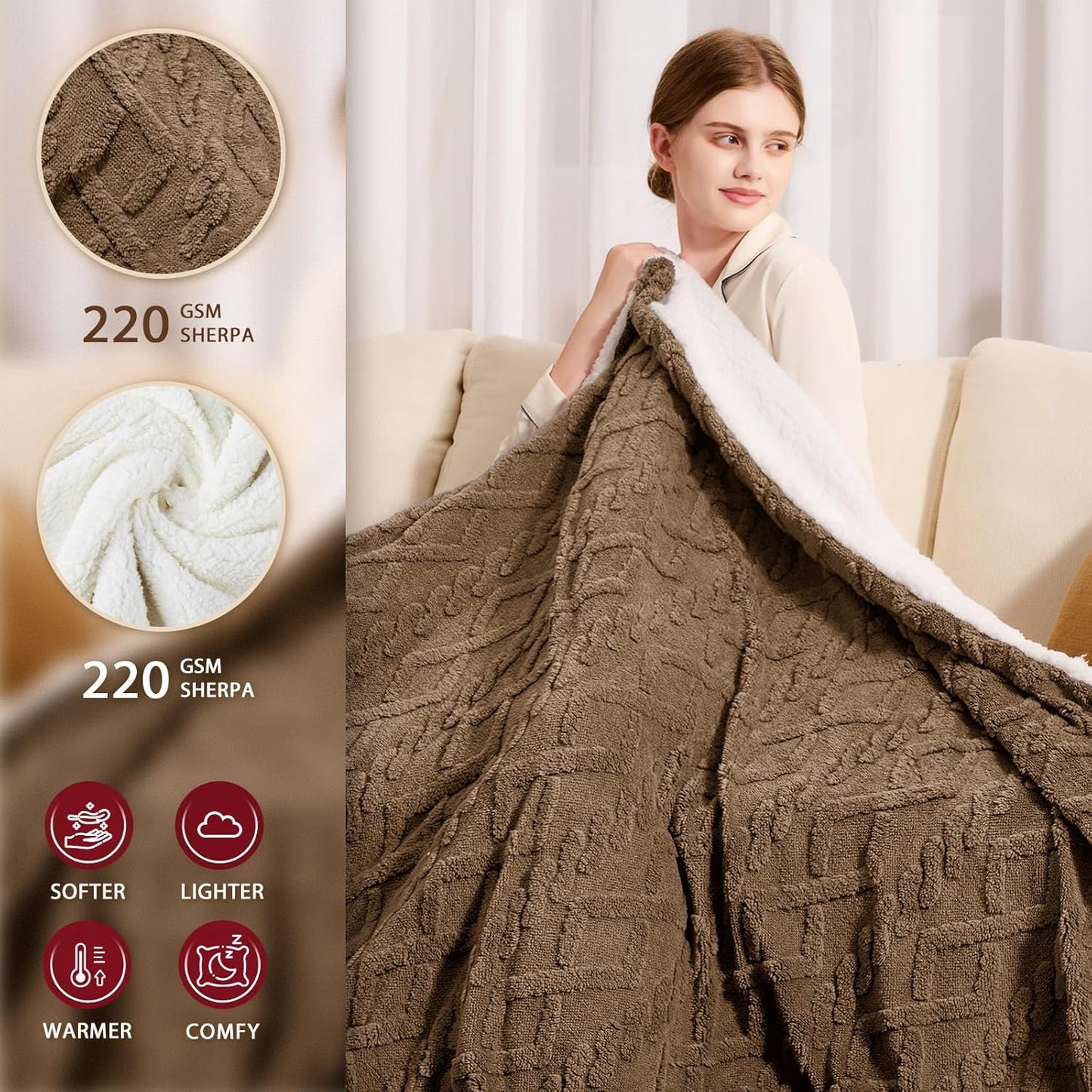 Heated Electric Blanket King Size-100"x90" Heating Blanket with 10 Heating Levels & 5 Time Settings Over-Heat Protection，Winter Warmer for Adults with ETL Certification（Beige）