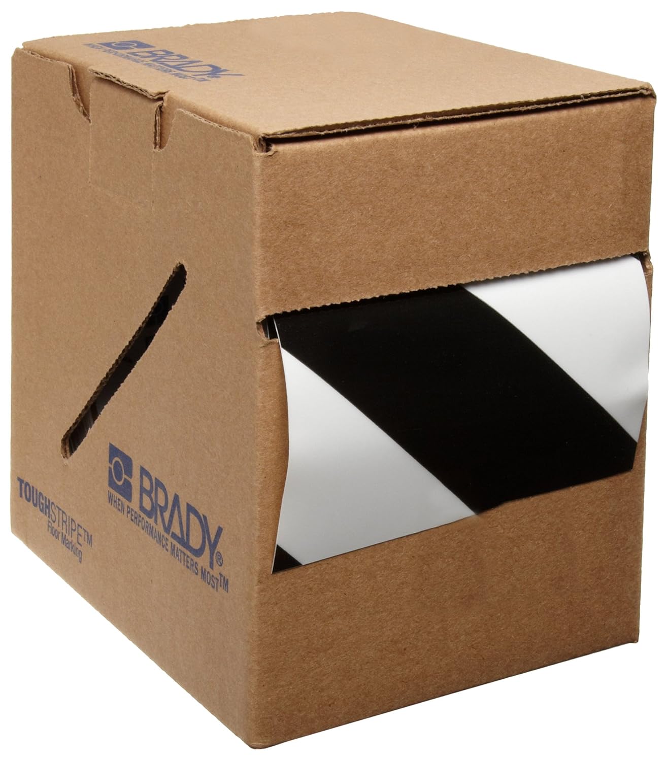 Brady ToughStripe Nonabrasive Diagonal Stripes Floor Marking Tape, 100' Length, 4" Width, Black and White (Pack of 1 Roll)