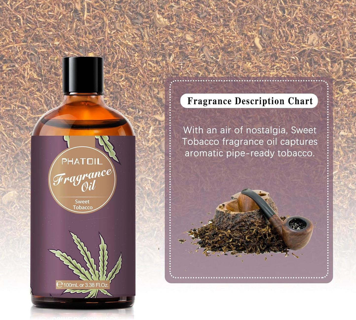 PHATOIL 3.38FL.OZ Sweet Tobacco Fragrance Oils for Aromatherapy, Essential Oils for Diffusers for Home, Perfect for Diffuser, DIY Candle and Soap Making, DIY Scented Products - 100ml