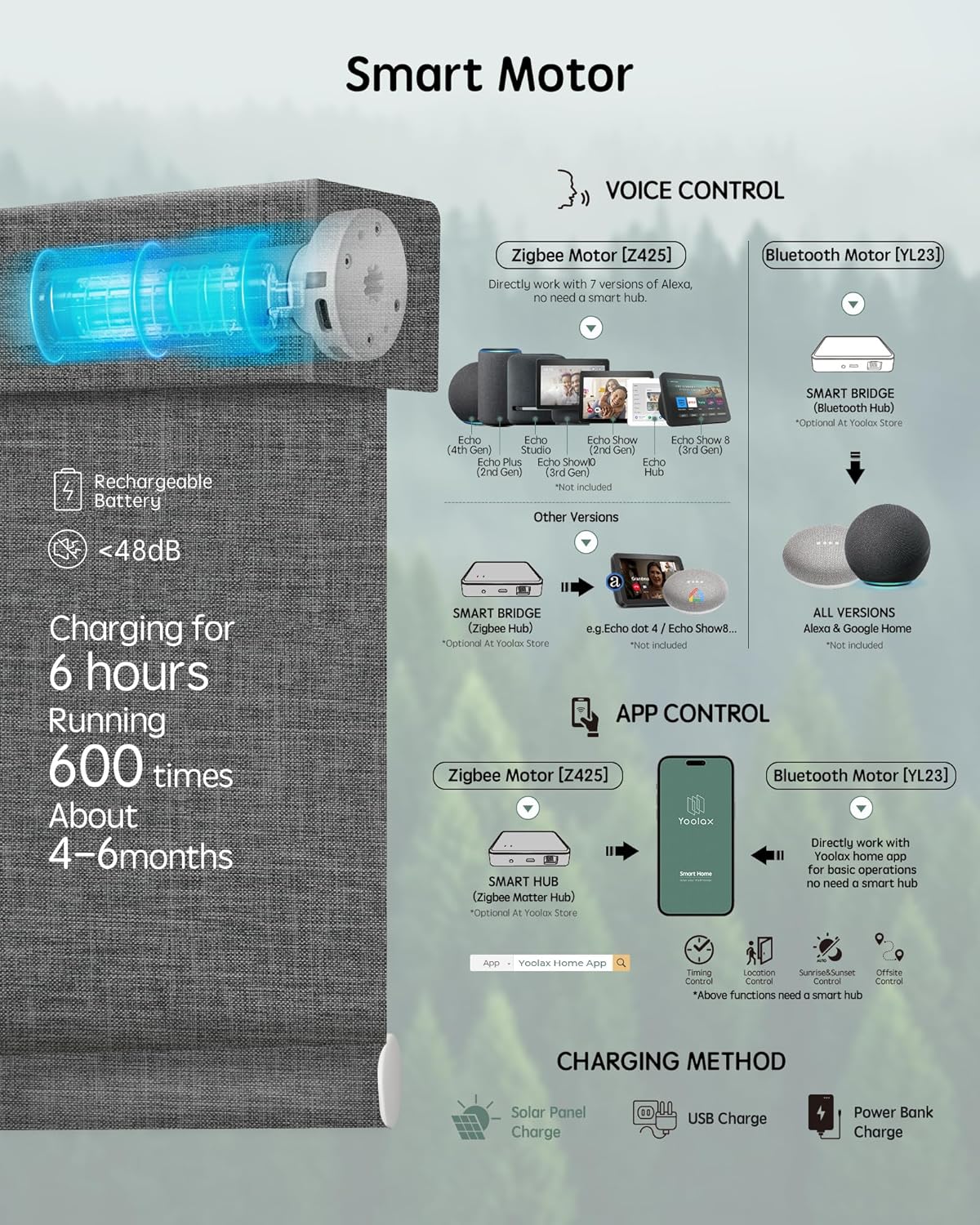 Yoolax Motorized Blinds with Remote, Smart Blinds for Windows Blackout Automatic Shades Work with Alexa Remote Control Roller Window Shades with Valance, Custom Size (Fabric-Dark Grey)