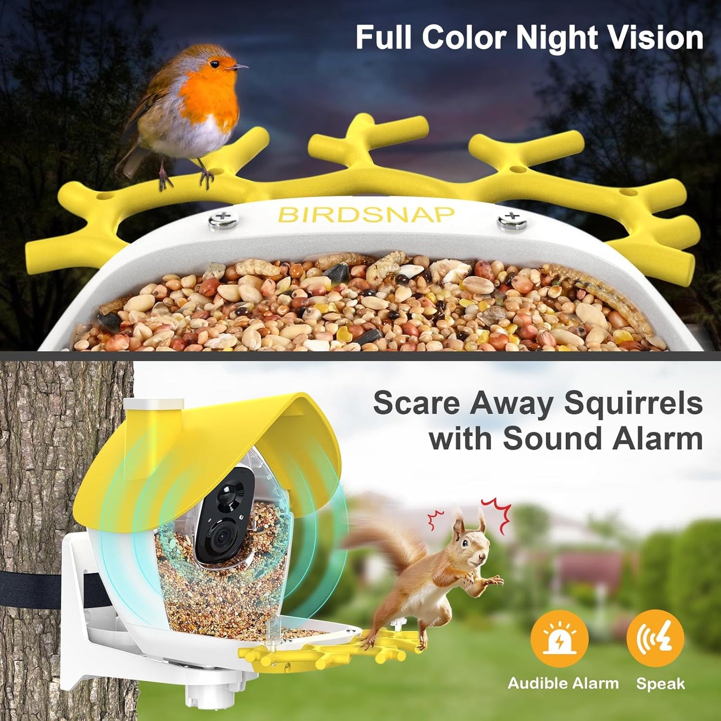 birdsnap® MON - Bird Feeder with Camera, 2K Detachable Video Bird Feeder Live with 32GB Card Fruit Fork, AI Identify Feather Species, Auto Record in Backyard, Ideal Gift for Birds Lover