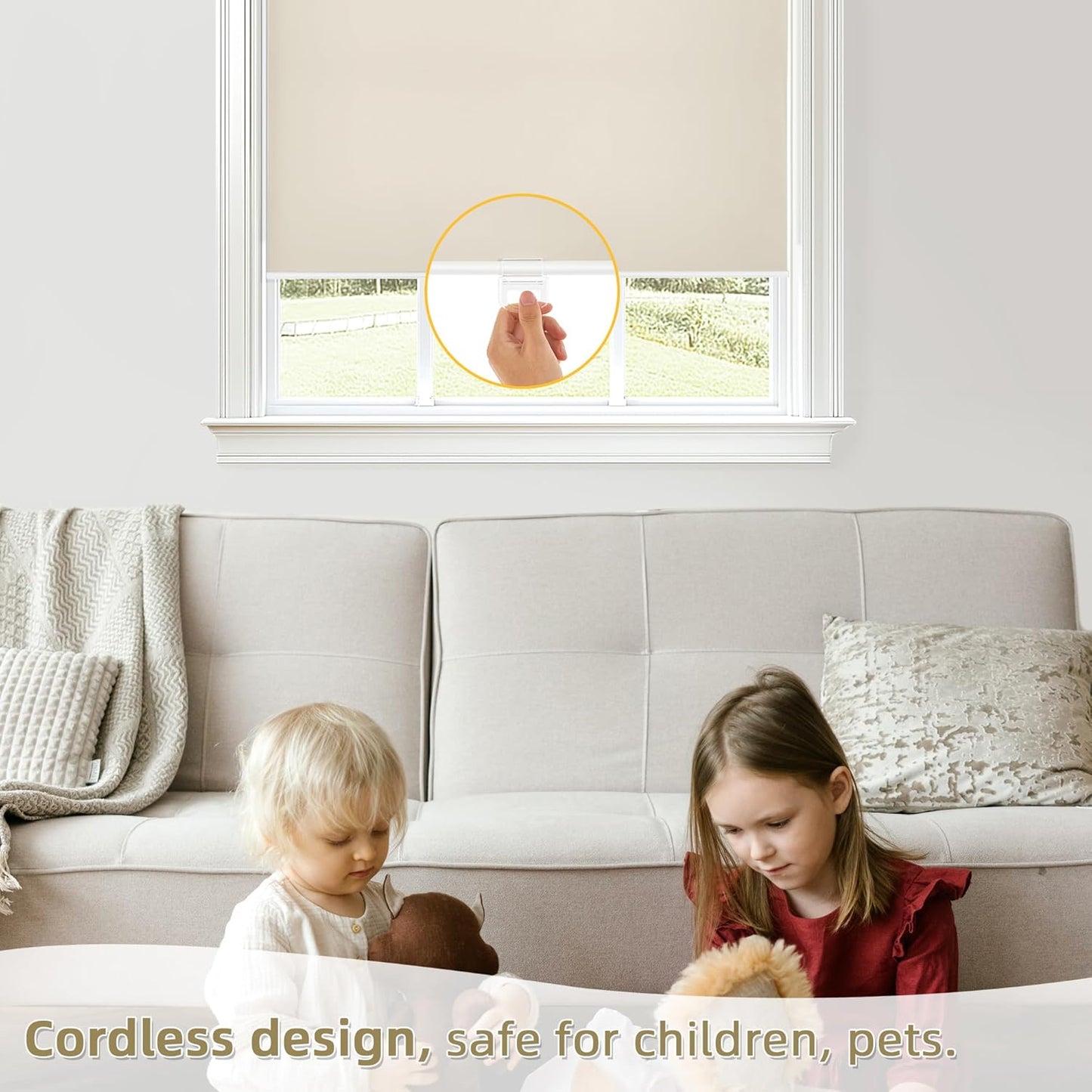 ChrisDowa Cordless Blackout Roller Shades for Windows, Thermal Insulated UV Protection Pull Down Shades, Total Blackout Window Blinds for Home, Office, Bedroom, Door (42" W x 72" H, Beige)