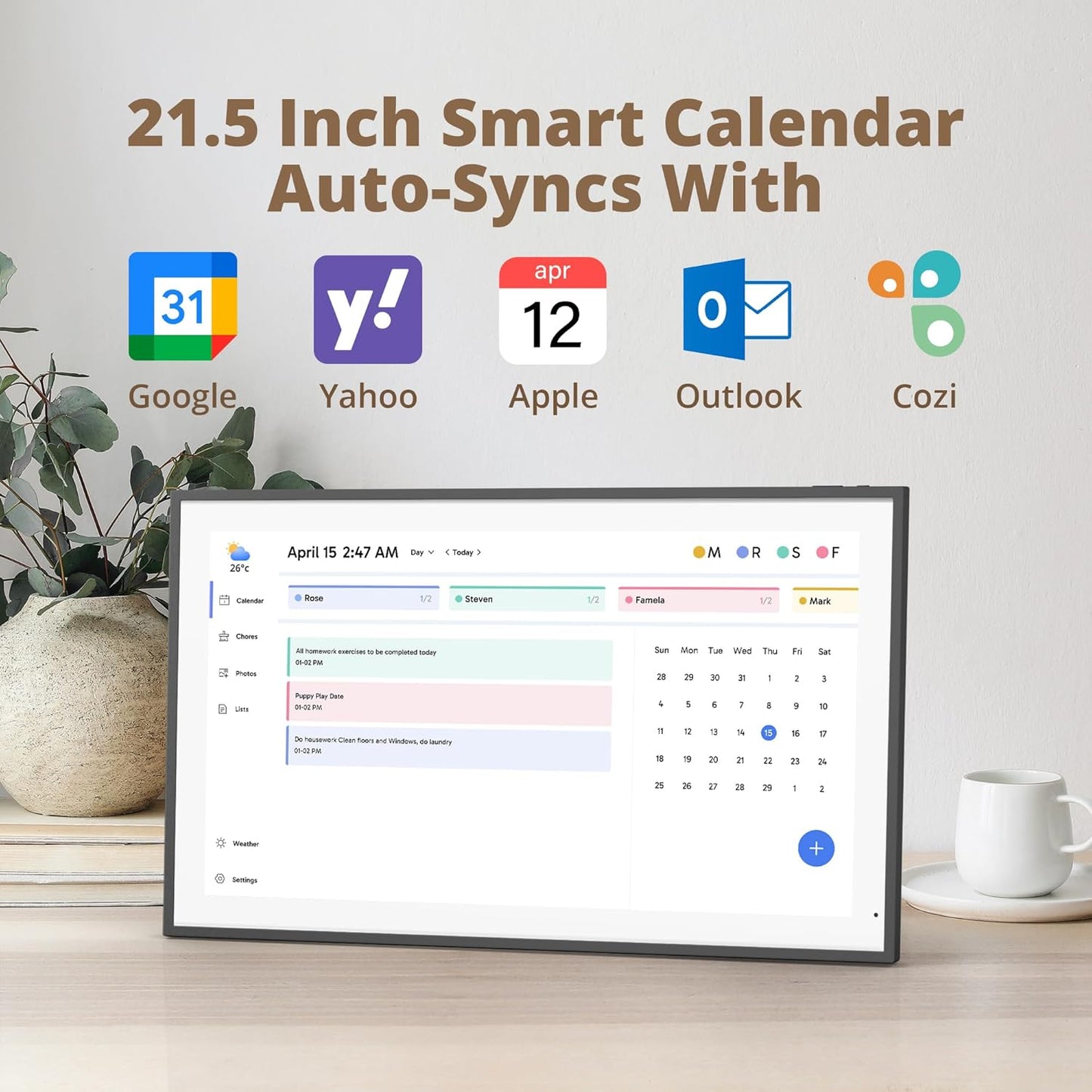 Dragon Touch 21.5" Digital Calendar Chore Chart – 1080P Full HD Interactive Touchscreen, Smart Family Planner, Hearth Display Digital Calendar Wall & Desk Mountable for Seamless Scheduling