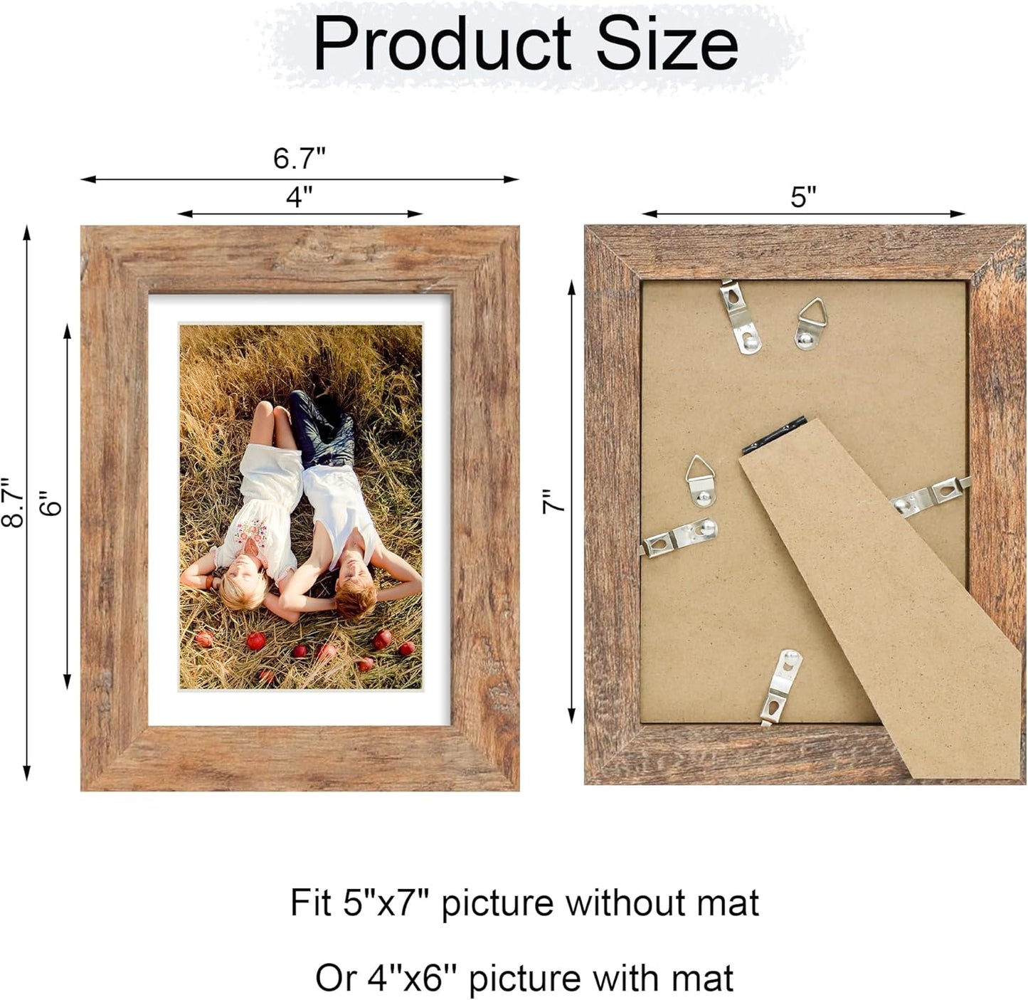iRahmen 5x7 Picture Frame with HD Tempered Glass, Display Pictures 4x6 with Mat or 5 x 7 Without Mat, Wood Photo Frame for Tabletop and Wall (Rustic Brown, 1 Pack)