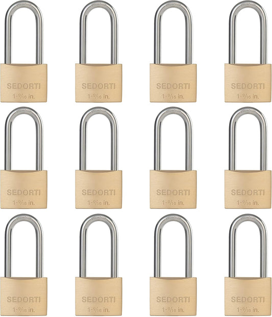 Weatherproof Padlock with Stainless Steel 304 Long Shackle and Solid Brass Body, 1-9/16 in. Wide, 12 Padlocks Keyed Alike, Marine Grade Rustproof Lock for Outdoors Use YNBSP1240