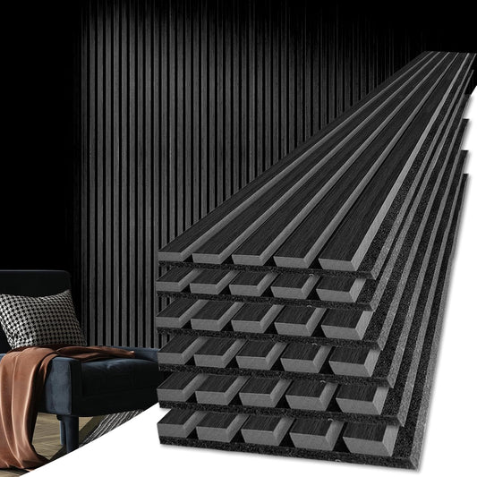 Art3d 6-Piece Wood Slat Acoustic Panels for Stylish Decor and Noise Reduction, 3D Textured Panel for Ceiling and Wall, Matte Black