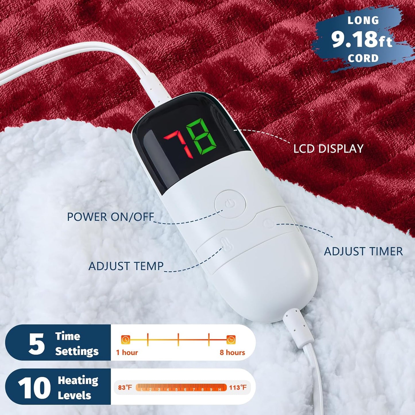BOMOVA Heated Electric Blanket Twin - 62" x 84" Heating Blanket with 10 Heating Levels & 8 Hours Auto Off, Warm Flannel Blanket, Christmas Birthday Gifts for Women