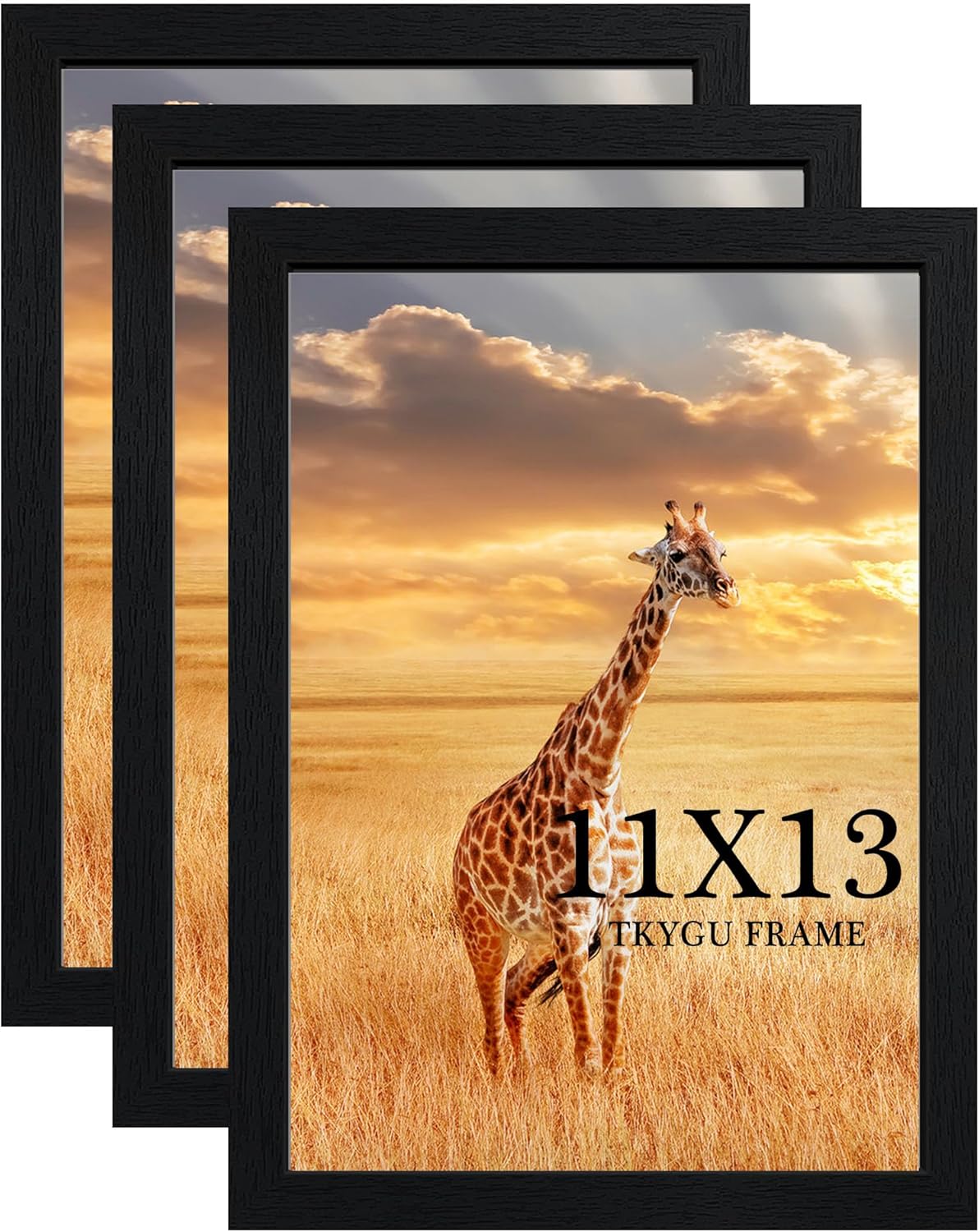 11x13 Picture Frame Set of 3,Wooden Frame 11x13 Wall Gallery Poster Photo frame Black with Durable Shatter Resistant Plexiglass for Wall Mounting Family -friend- wedding best gift