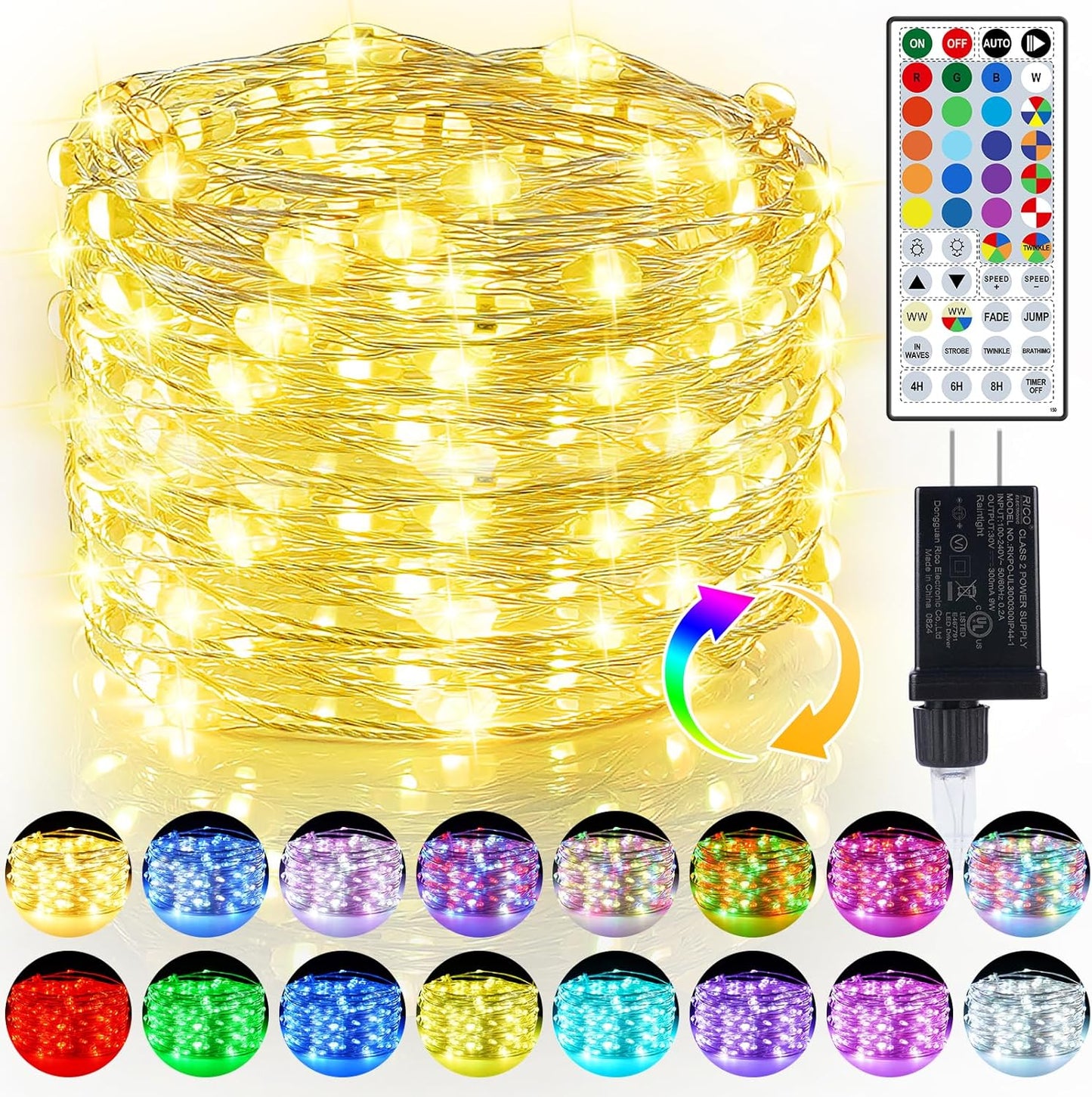 50ft Fairy Lights Plug in, Dimmable 25 Colors 14 Modes RGB+Warm White Color Changing String Lights,150LED Twinkle Lights with Remote, Christmas Fairy Lights for Indoor Outdoor Party Xmas Décor