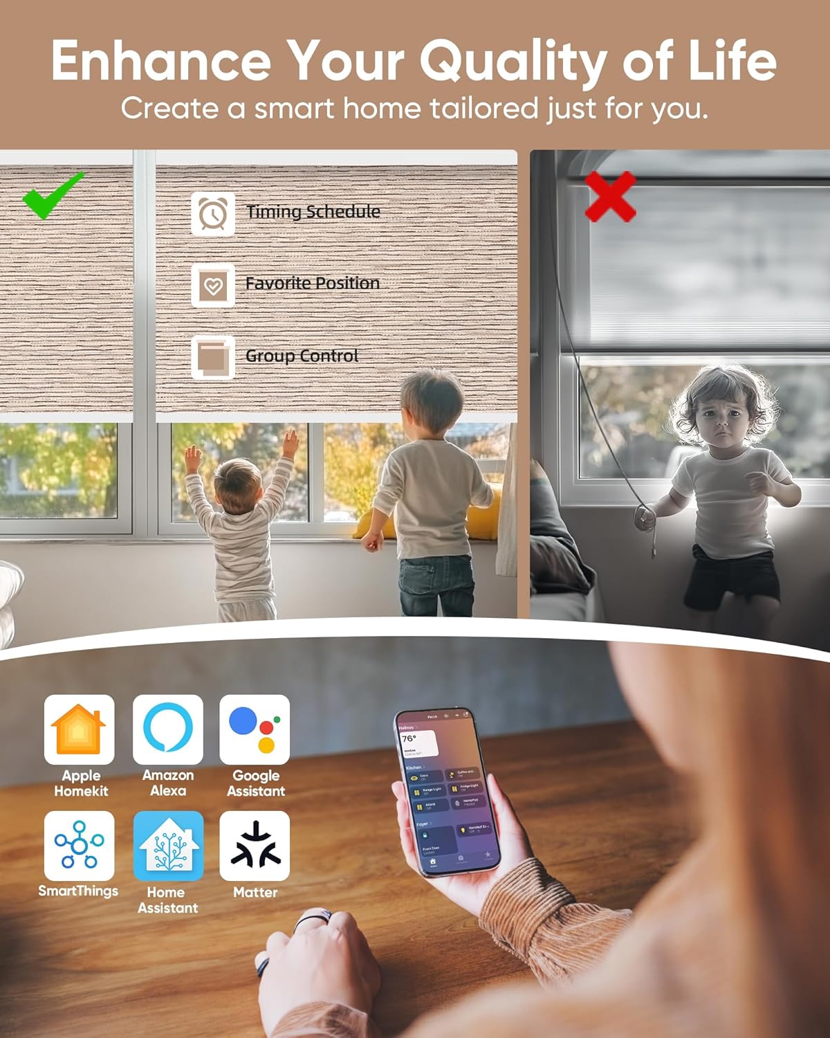 Kincmo Motorized Blinds with Remote,100% Blackout Motorized Roller Shades Work with Apple Homekit,Alexa,Google, Custom Electric Blinds with App,Voice Control (Aqua Waves Sandy)