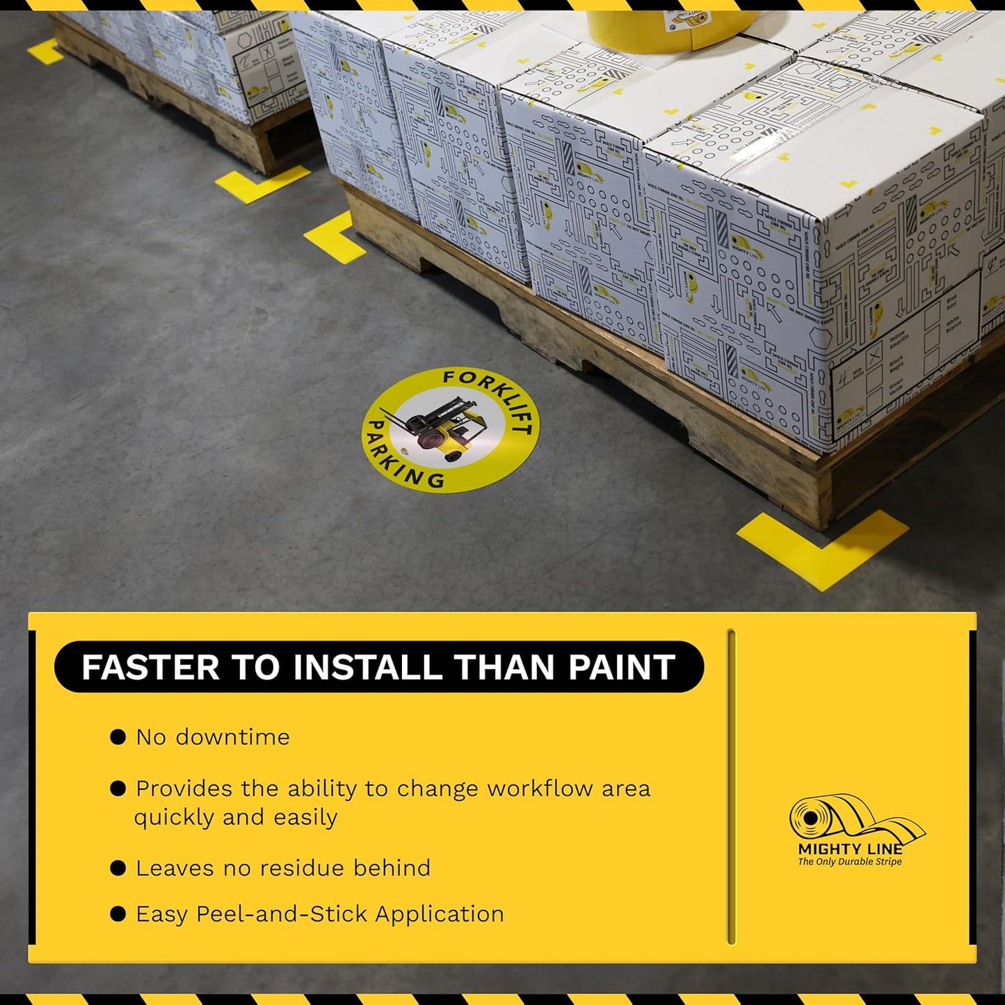 Mighty Line Forklift Floor Sign Floor Sign for Safety, Warning, Heavy-Duty, Peel and Stick, Adhesive, Industrial Quality, Forklift Parking, 12"