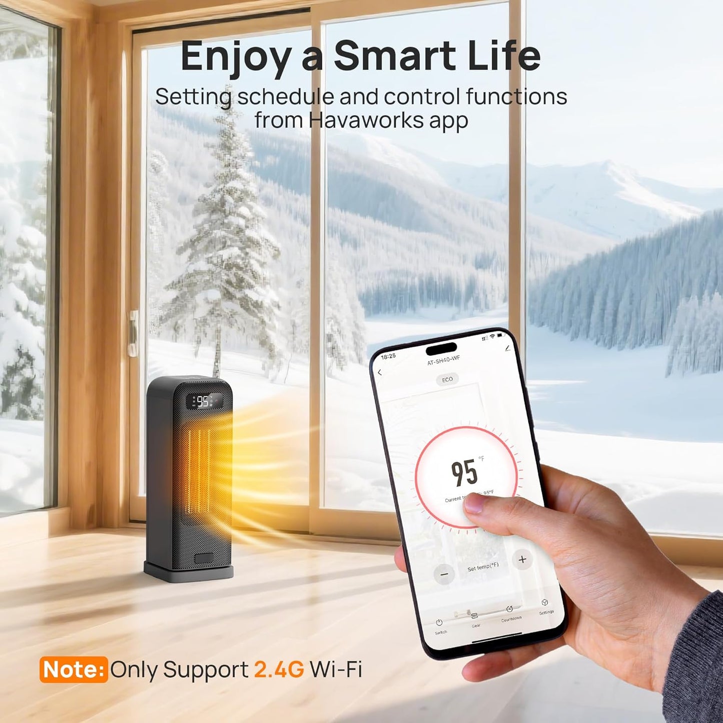 Space Heaters for Indoor Use, Smart Portable Electric Heater with Thermostat, WiFi and Voice Control, 12H Timer, 4 Modes, 36dB 1500W PTC Ceramic Safety Heat for Office Bedroom Home 1Pack Grey