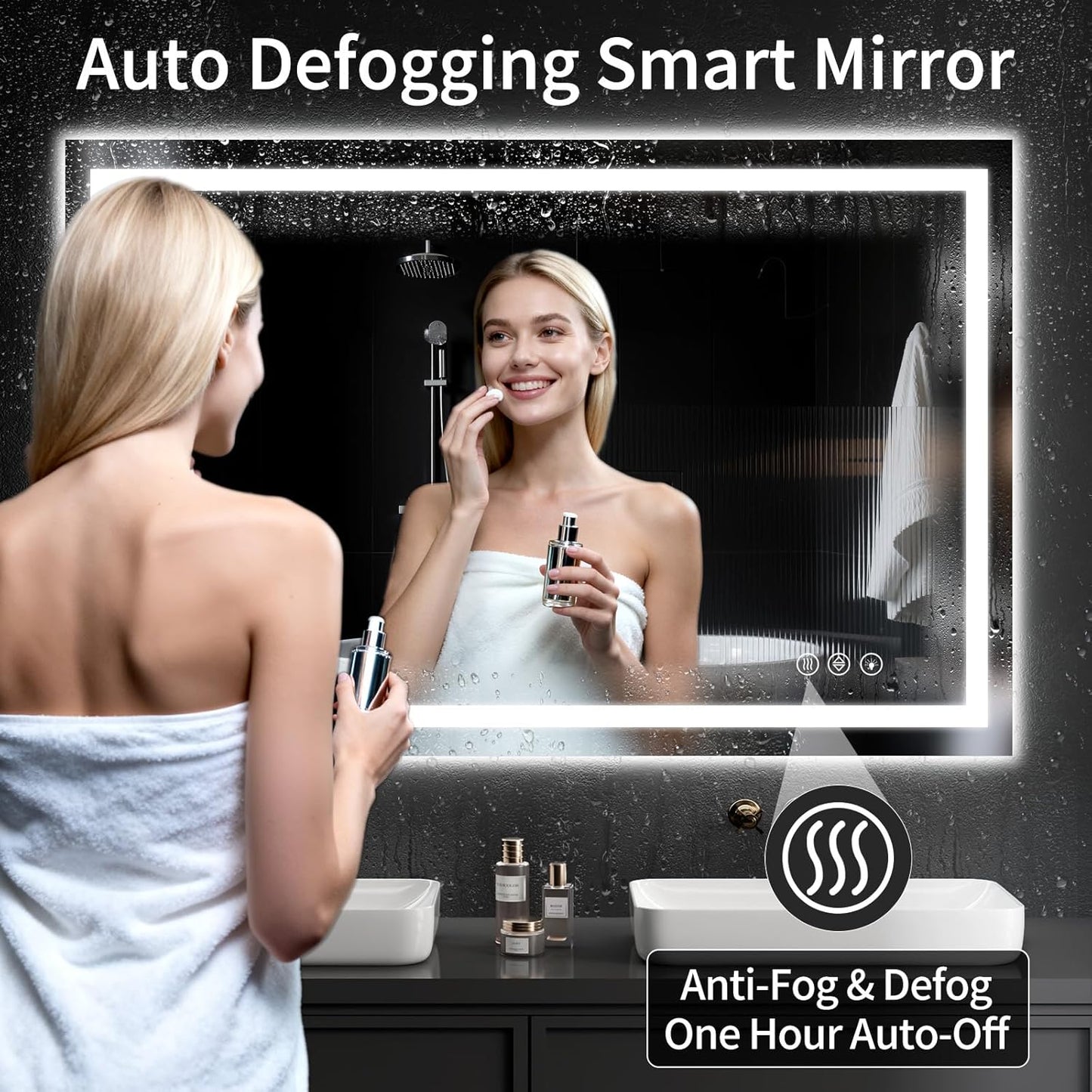 LED Bathroom Mirrors 40"x48" Bathroom Mirror with Lights for Wall, Backlit + Front Lit, 3 Colors, Anti-Fog, Dimmable Brightness for Vanity,Bathroom, Entryway, Living Room