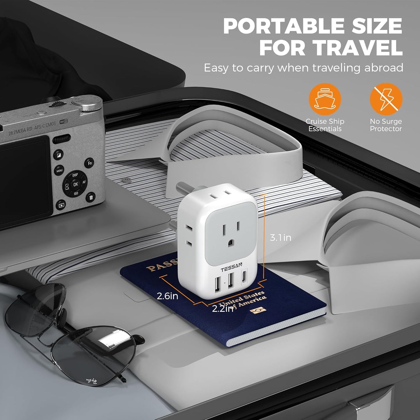 South Africa Plug Adapter 2 Pack, TESSAN Type M Power Adapter with 4 AC Outlets 3 USB Ports(1 USB C), Travel Adaptor US to Botswana Namibia Nepal Bhutan