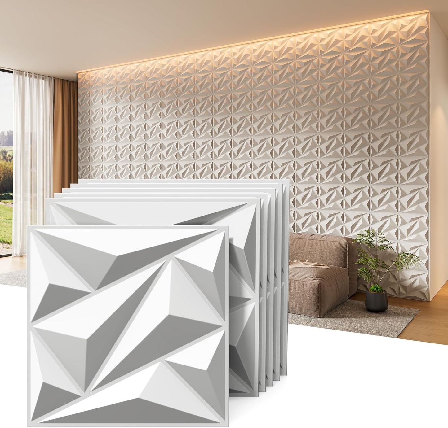INMOZATA 3D Wall Panels for Interior Wall Decor, 33 Pack 12 x 12 Inch Decorative Wall Panels Diamond 3D Textured Accent Panel for TV, Gaming Living Room, Bedroom Background(White)