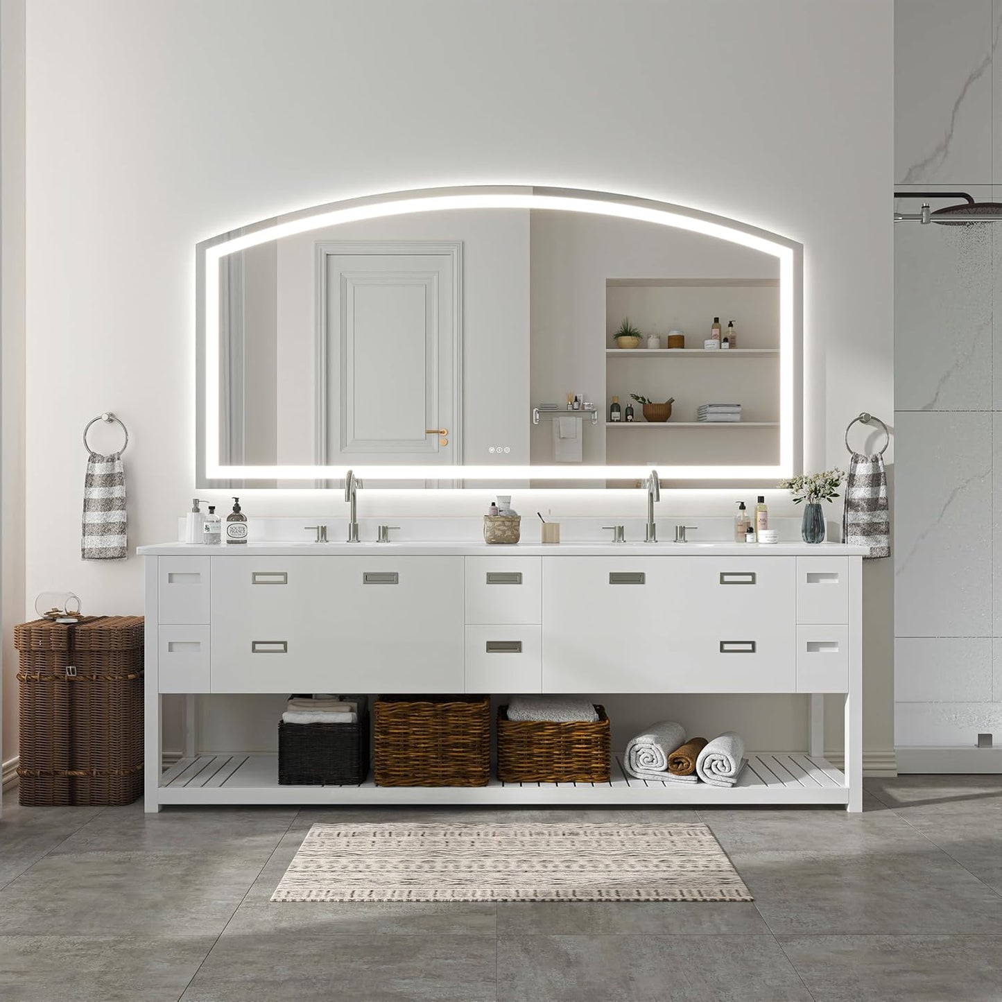 Hasipu 72" x 36" Arch LED Bathroom Mirror, Frontlit Wall-Mounted Vanity Mirror with Lights, Defogging, Smart Touch, Dimmable 3 Color Modes, Safety Shatterproof Glass Coating