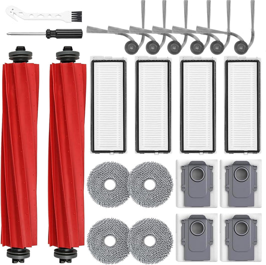 Accessories Replacement Kit Compatible With Roborock QV 35A 35S Robot Vacuum Cleaner,2 Main Brush Roller,4 Hepa Filters,4 Mop Pads,6 Side Brushes,4 Dust Bags,2 Tool