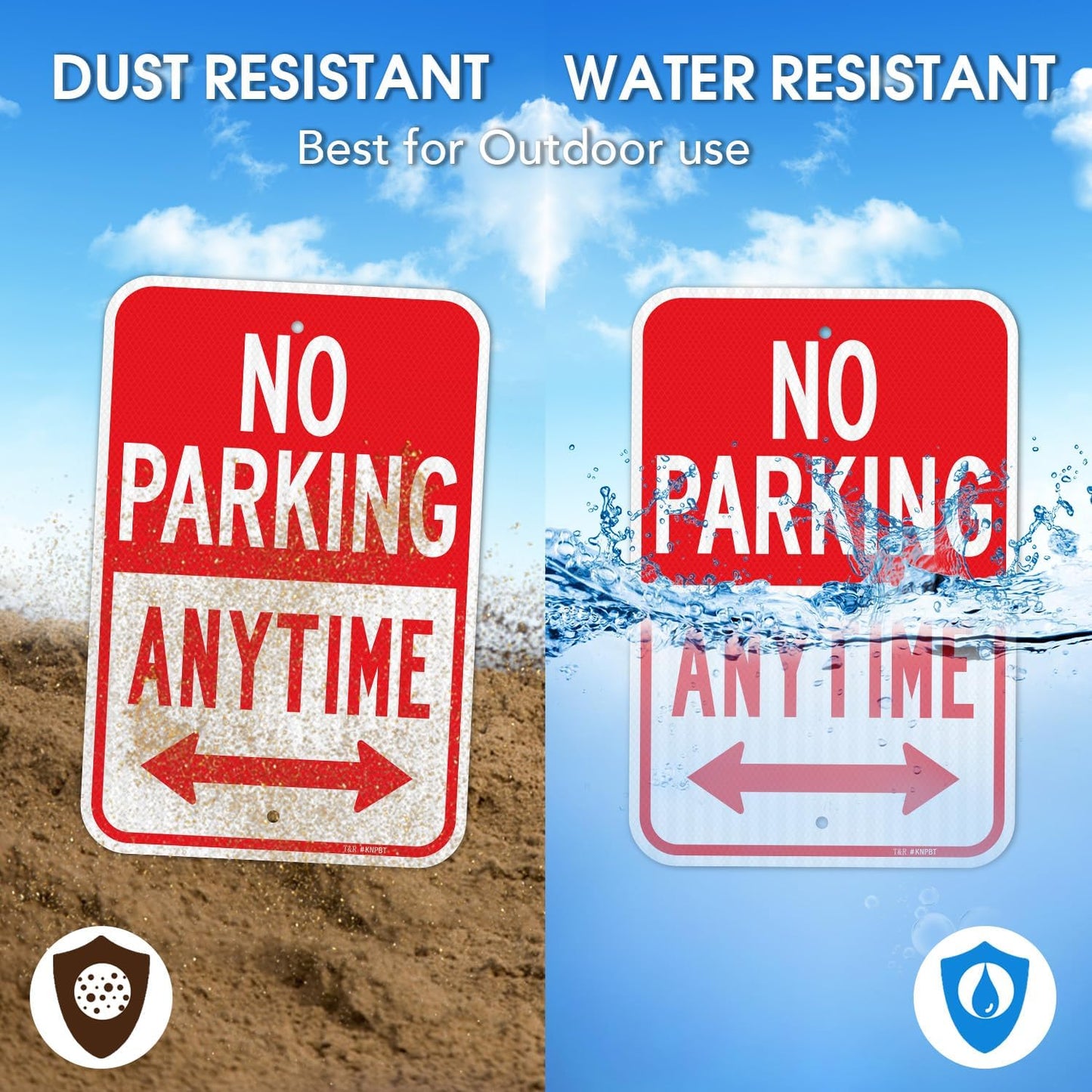 T&R (4 Pack) Large No Parking Anytime Sign, 18" x 12" Engineer Grade Reflective Sheeting, Rust Free Aluminum, Waterproof, Fade Resistant, 2 Pre-drilled Holes