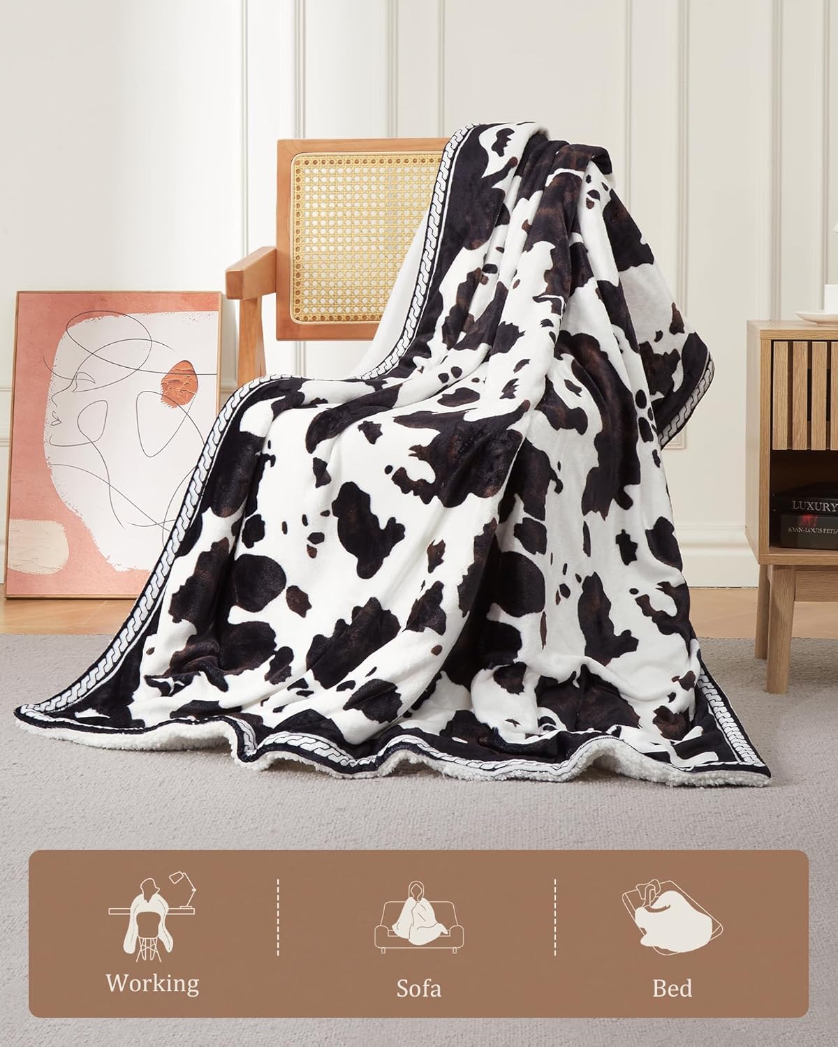 CAROMIO Heated Electric Blanket Twin Size, Cow Print Fast Heating Throw Blankets with LCD Controller, 10 Heat Levels & 1-12H Time Settings Auto Off, ETL Certified, Brown Black, 62" x 84"