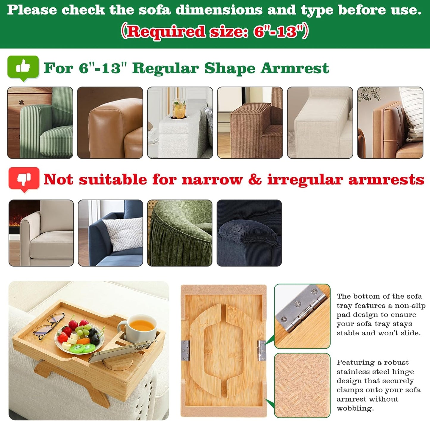 Bamboo Couch Cup Holder, 4 in 1 Couch Arm Trays with 360°Rotated Phone Holder, Non-Slip Clip on Side Table for Drinks/Remote/Snacks, Ideal Gift for Husband, Wife, Parents