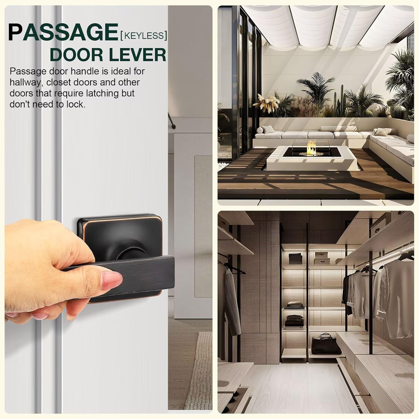 GOBEKOR 2 Pack Oil Rubbed Bronze Door Handles Interior with Lock Passage Door Levers Bronze Closet Door Handle Interior Keyless Door Locks for Closet Bronze Square Door Handles