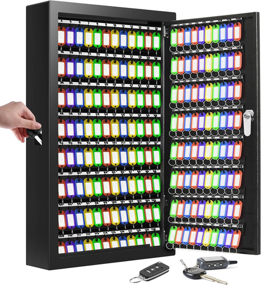 200 Keys Key Cabinet, Anti-Theft Key Lock Box with Key Tags, Adjustable Key Organizer Wall Safe for Car Office House Garage Rental Business