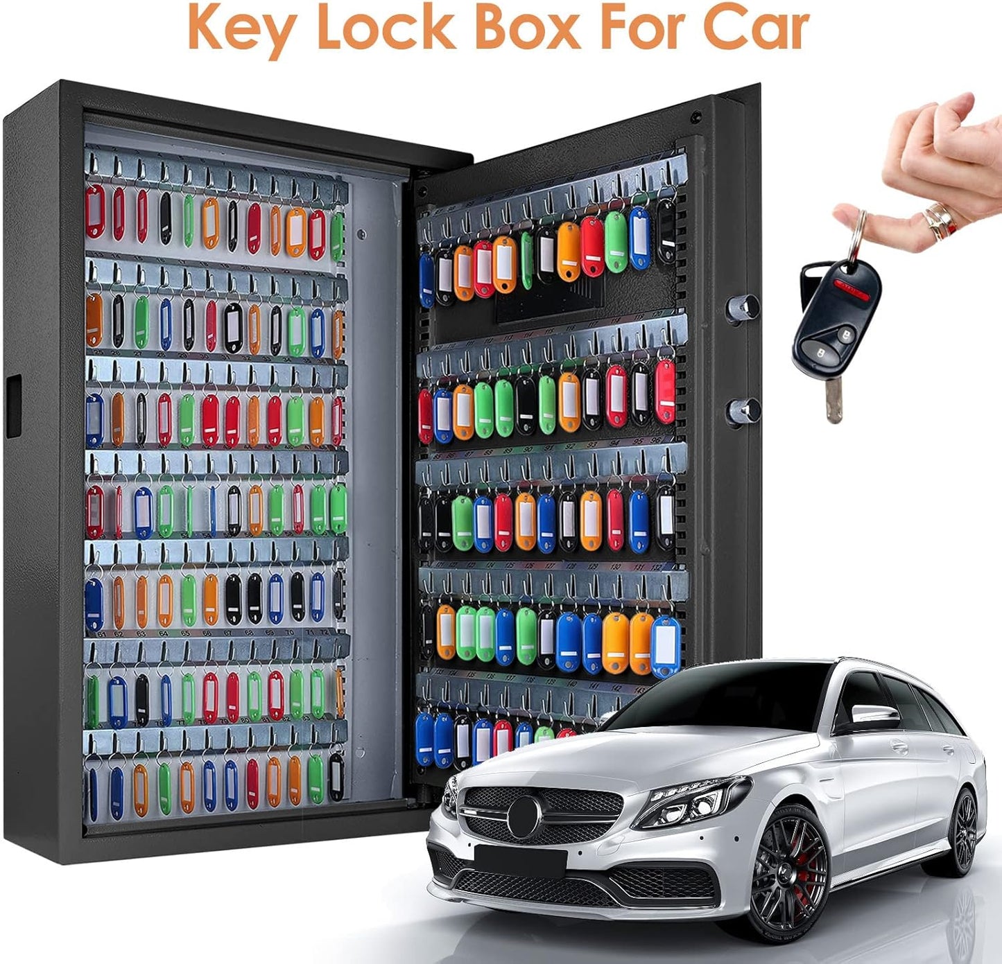 160 Position Large Key Box Wall Mount, Key Lock Box with Programmable Keypad, Spare Keys and Key Tags, All Steel Key Cabinet for Offices Cars Hotels Dorms