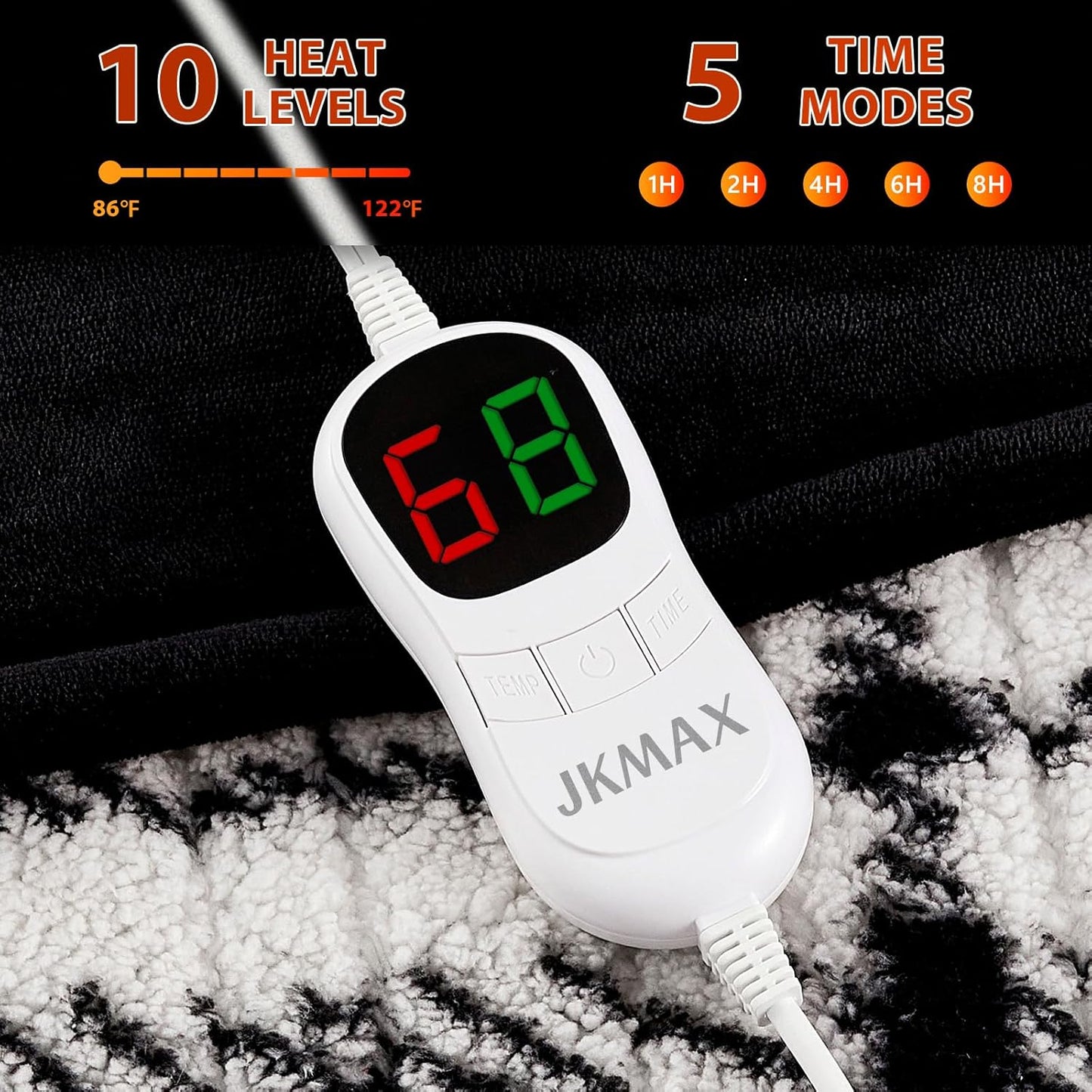 Heated Electric Blanket Throw Size - 50"x60" Flannel Heating Blanket with 10 Heating Levels & 5 Time Settings Over-Heat Protection, Winter Warmer for Adults with ETL Certification（Black）