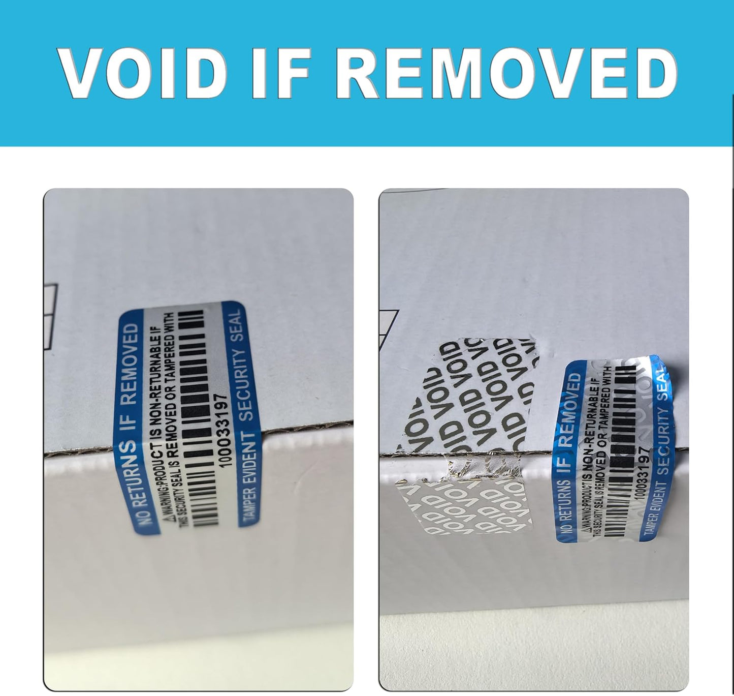 Tamper Evident Proof Barcode Stickers with Individual Serial Number Security Warranty Void Sticker,Sealing Label for Package(120pcs 2x0.8in Blue Matte Silver)
