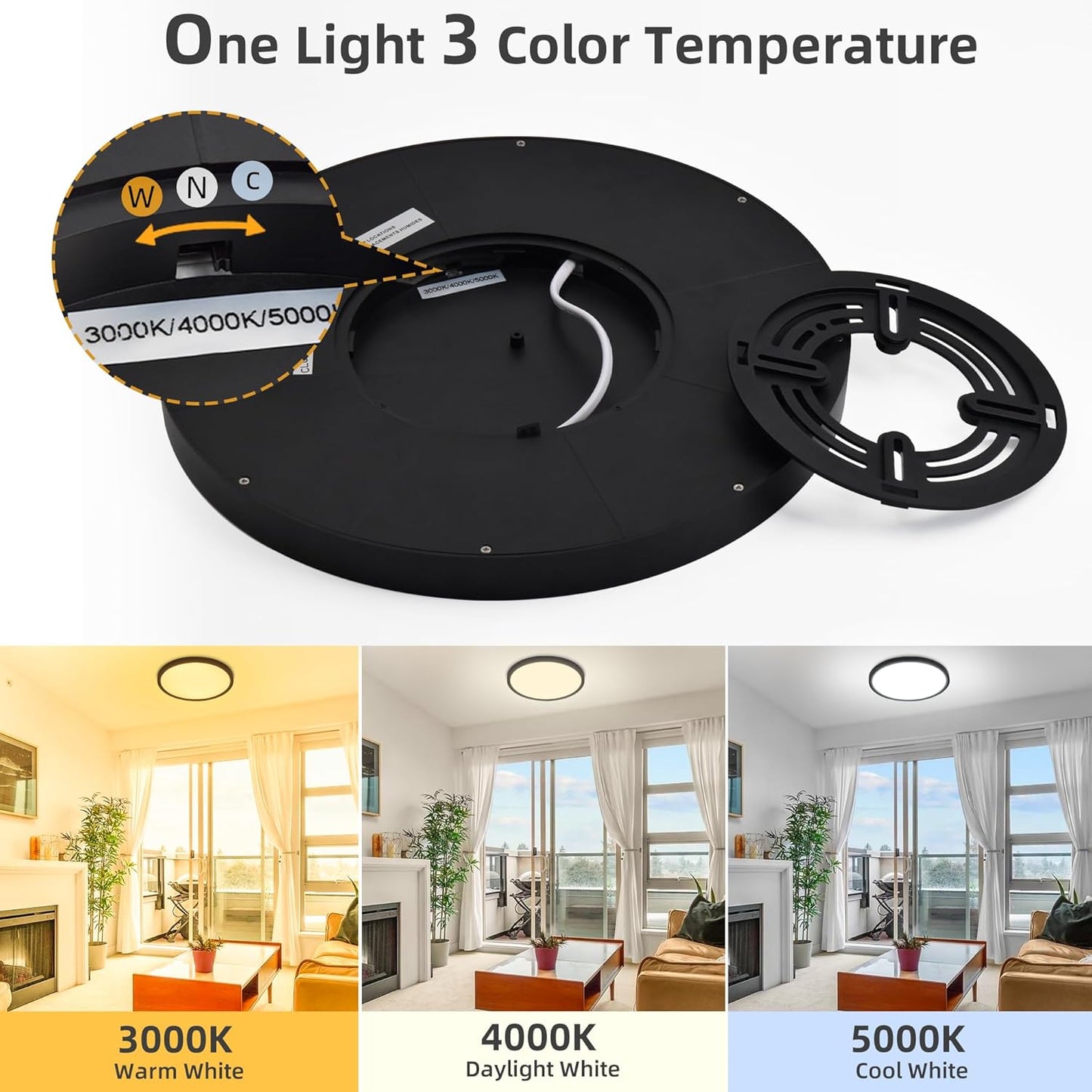 Hlite 6pack 9 Inch Flush Mount LED Ceiling Light Fixture,18W 1800LM Super Slim Light Fixtures Ceiling Mount 3000K/4000K/5000K 3CCT Selectable,Light Fixtures for Kitchen,Bedroom(Black)