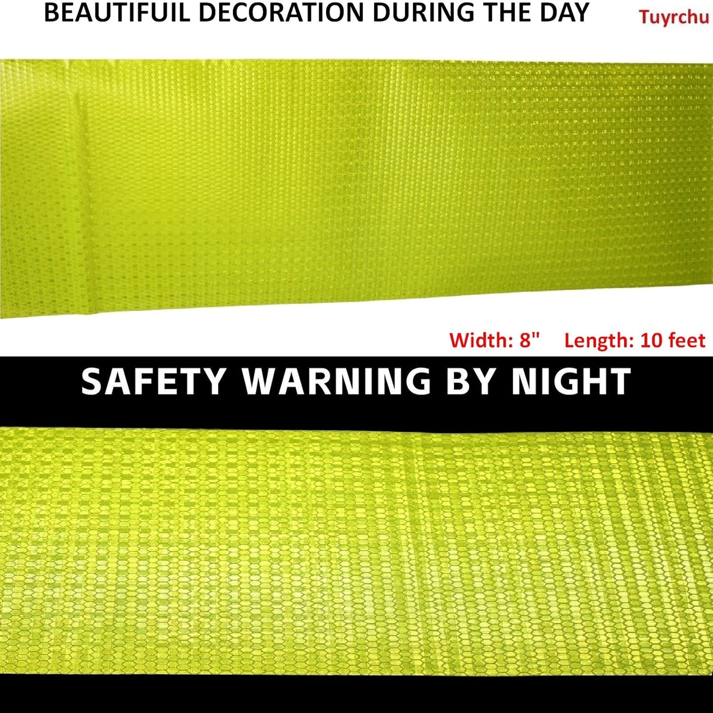 Fluorescent Yellow Reflective Tape Outdoor Waterproof 8 inch, High Visibility Warning Safety Industrial Marking Tape (11 feet)