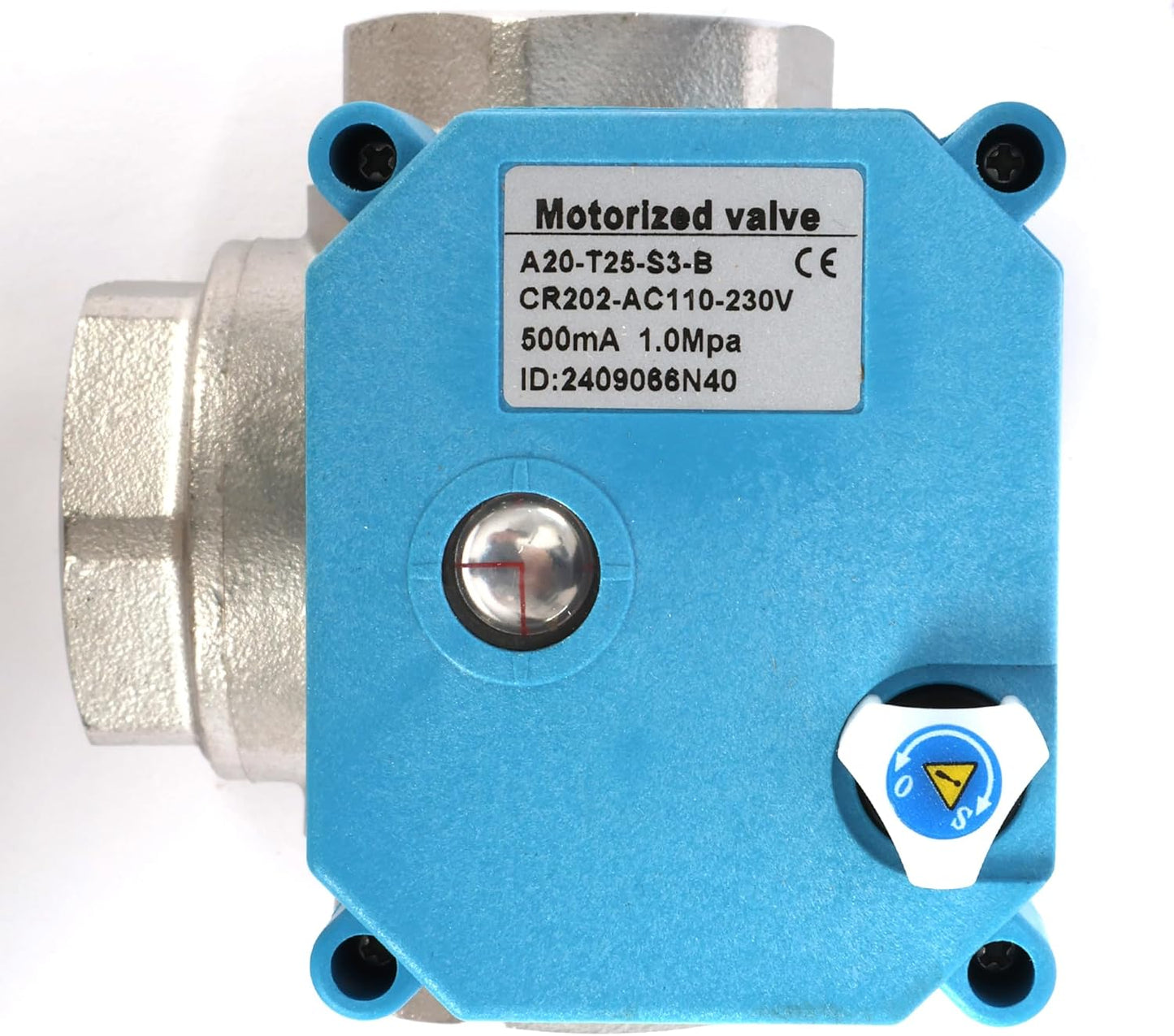 U.S. Solid 1" 3 Way Stainless Steel Motorized Ball Valve AC110-230V, L Type Water Shutoff Valve with Manual Function, Standard Port