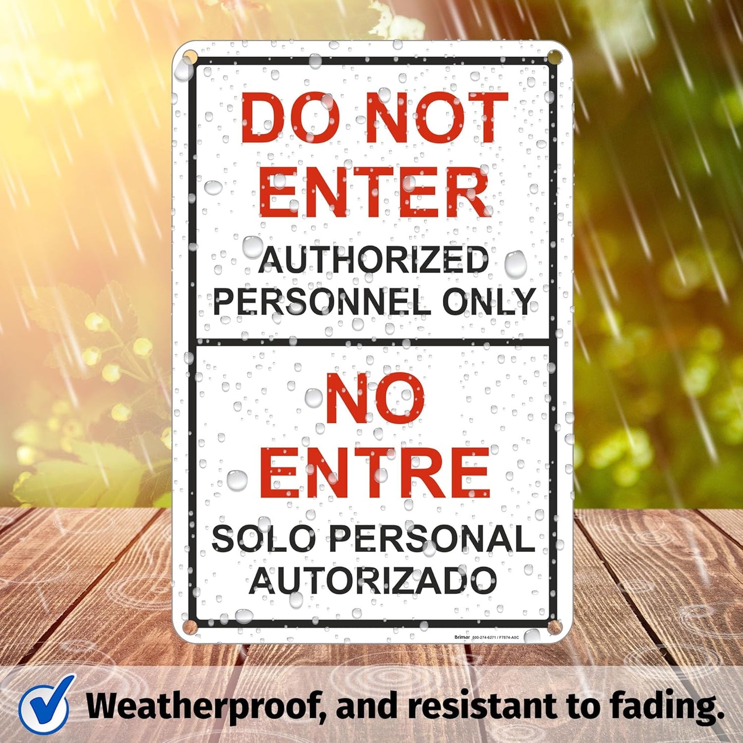 Brimar - 12" x 18" - Bilingual Do Not Enter Authorized Personnel Only Sign - .063″ White Rust-Free Aluminum - Enhanced Security - Easy Installation