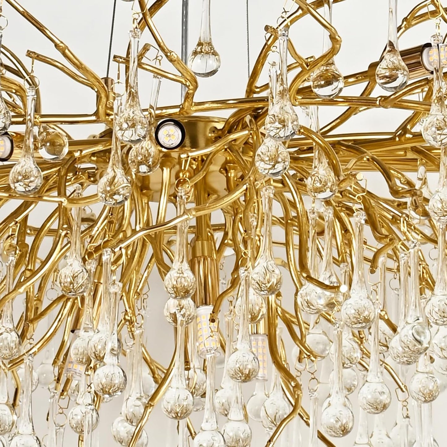 Modern Crystal Rectangular Chandelier for Dining Room, 47.24inch Gold Branch Lighting Raindrop Large Kitchen Island Hanging Light Fixture for High Ceiling Living Room Bedroom Foyer