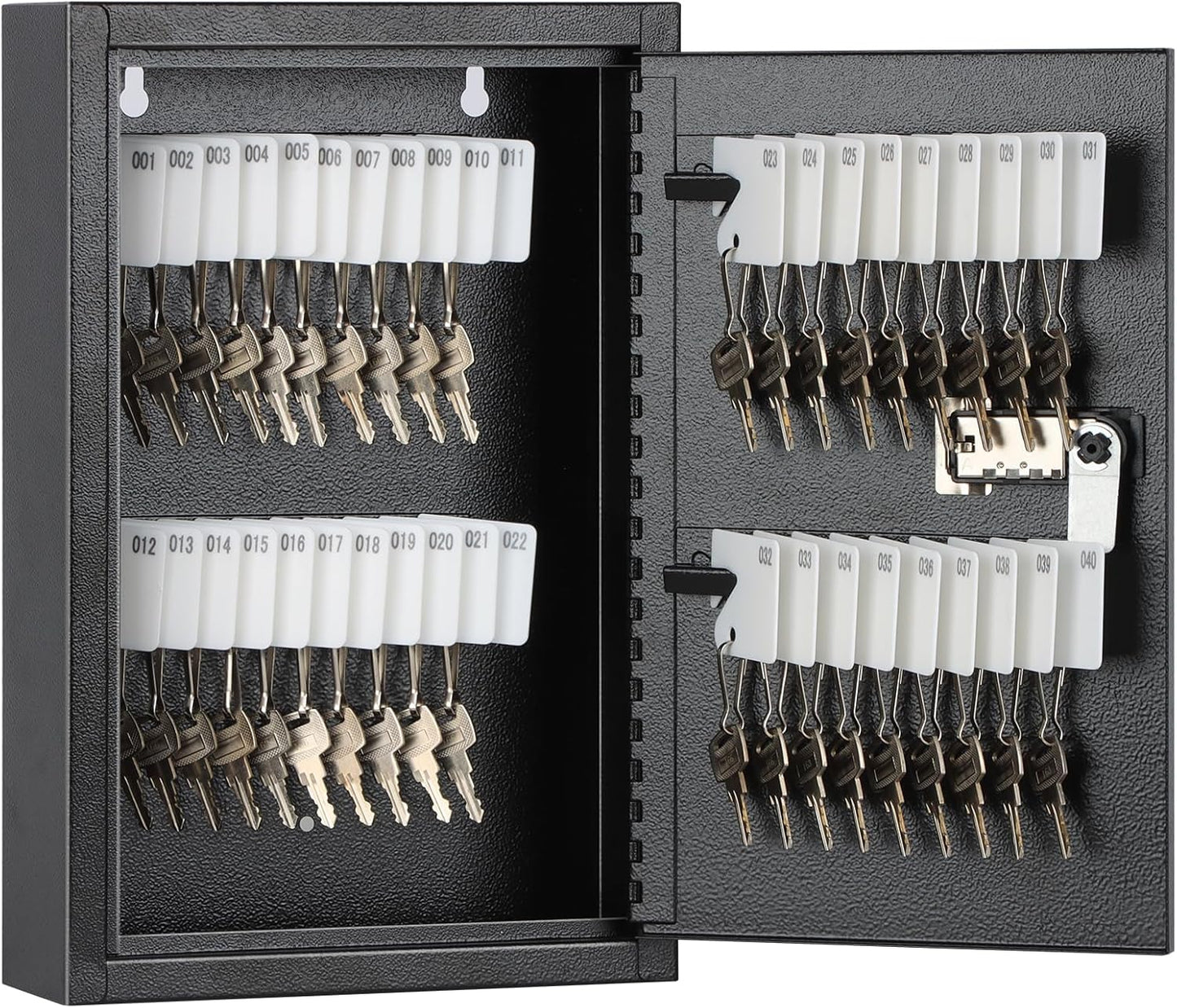 KYODOLED Locking Key Cabinet, 40 Key Storage Lock Box with Code, Key Box Wall Mount with Combination Lock, Key Hooks & Tags Labels for Home, Office, Business, 2.5" D x 8" W x 12" H (Black,40 Key)