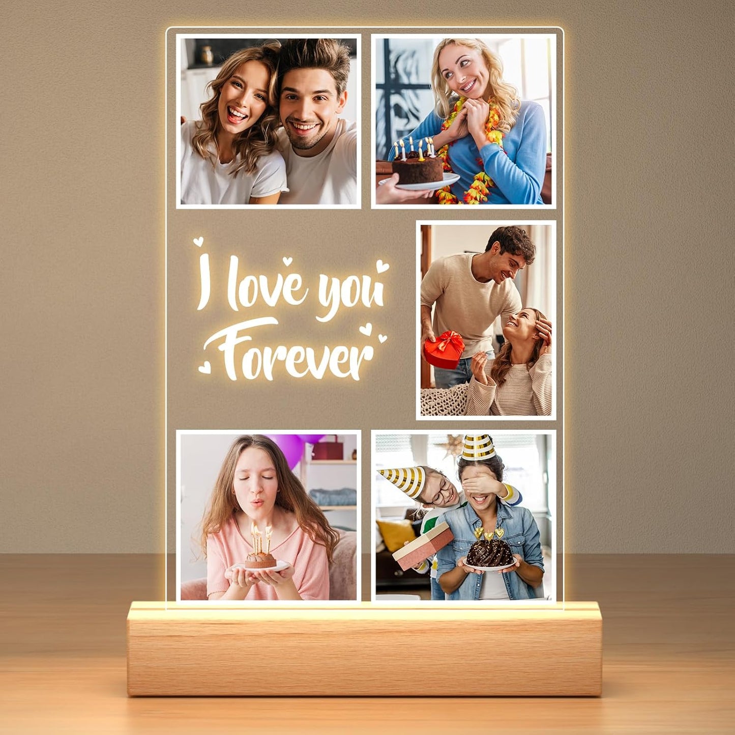 Custom Picture Frames, Customized Photo Frame with Night Light, Personalized Picture Frame, Personalized Anniversary Valentines Day Gifts for Women Men Her Him Girlfriend Boyfriend Couple Wife