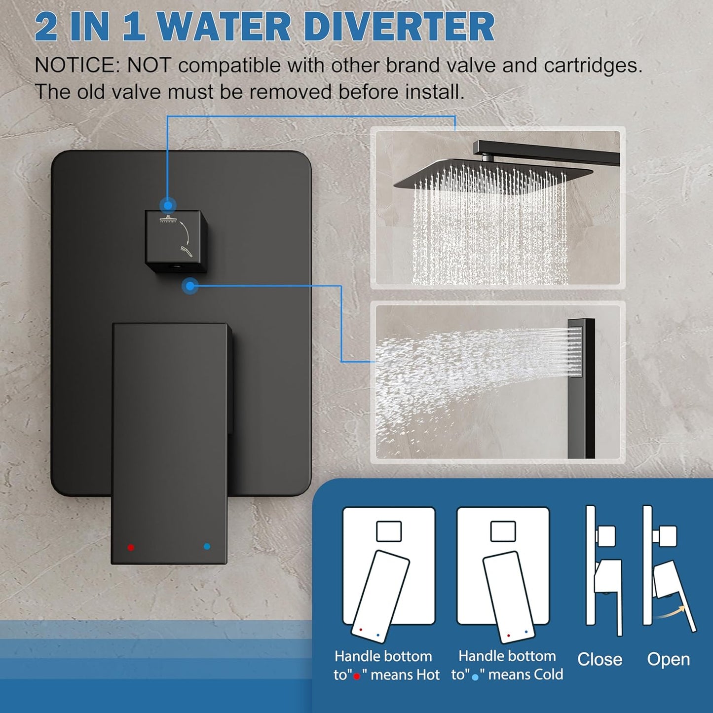 Shower System, Black Shower Faucet Set with 12-Inch Rain Showerhead and Handheld Spray, Wall Mounted High-Pressure Showerhead Combo Set Included Valve and Trim, Matte Black