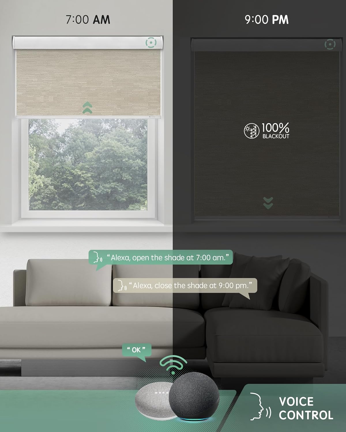 Yoolax Motorized Blinds with Remote, Blackout Smart Blinds for Indoor Windows, Automatic Shades Compatible with Alexa Roller Window Shades with Valance (Jacquard Coffee, 44" W x 72" H)