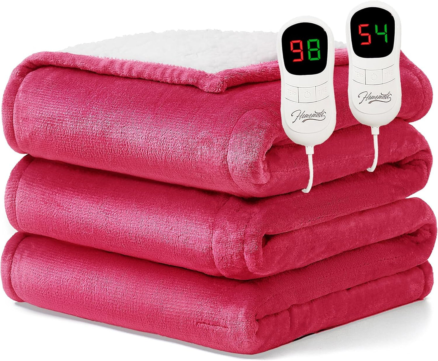 Homemate Electric Heated Blanket Queen Size - 84"x90" Heating Blanket Queen Size Dual Control 1/2/4/6/8 Hours Auto-Off 10 Heat Level Over-Heat Protection Flannel Sherpa ETL Certification