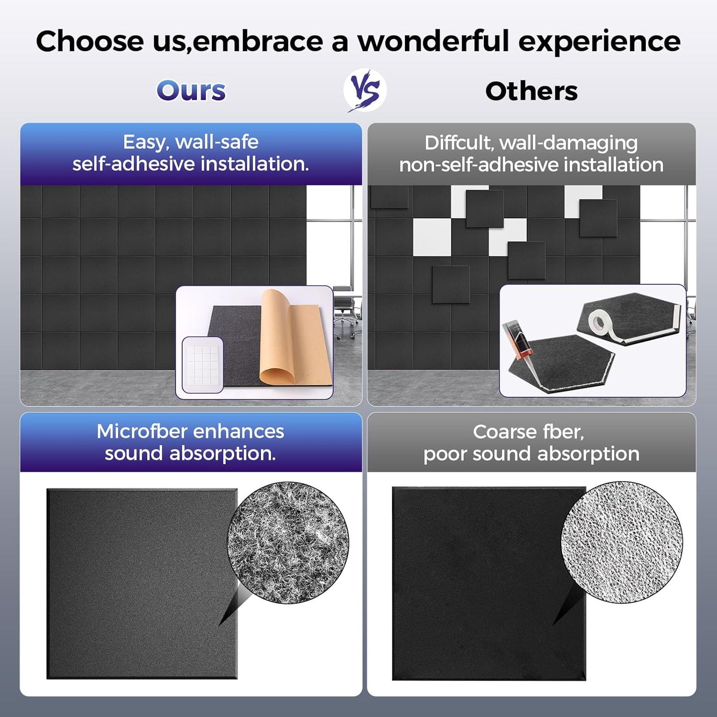 10 pcs 165dtex Microfiber Acoustic Panels ，Self-Adhesive Soundproof Wall Panels, 12 x 12 x 0.4 in Sound Proof Foam Panels for Walls, High Density, Noise Dampening Panels for Home Studio（Black）
