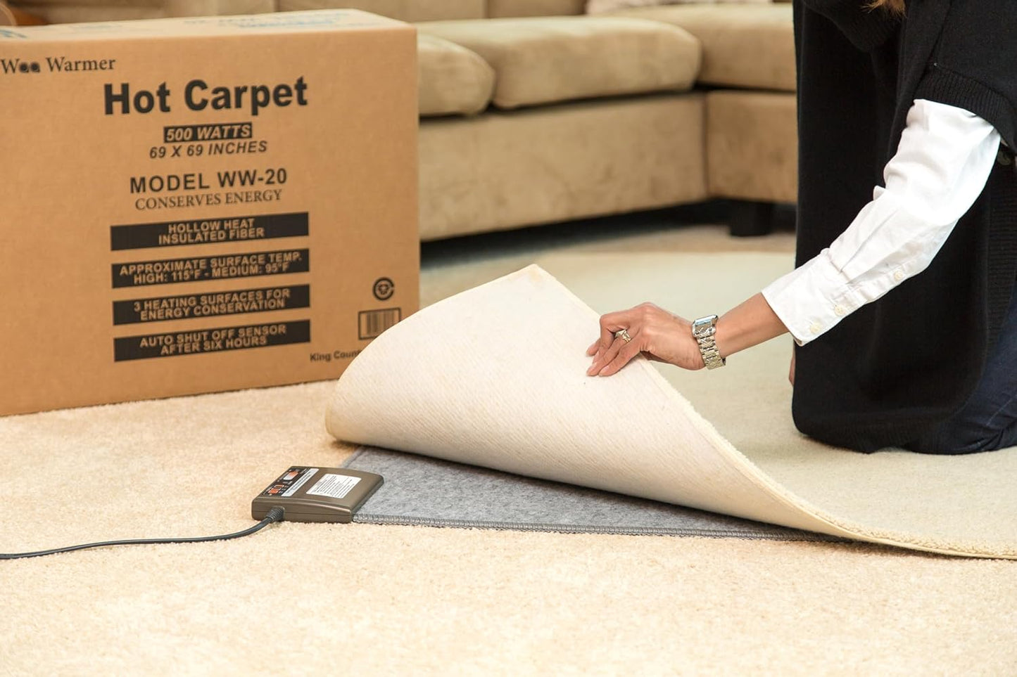 Hot Carpet Under Rug Instant Radiant Floor Heater Electric Mat Electric Carpet Electric Heated Area Rug Great for Yoga (720 watt 92" x 76.5 ") Made In Seattle Since 2012 A Unique Gift